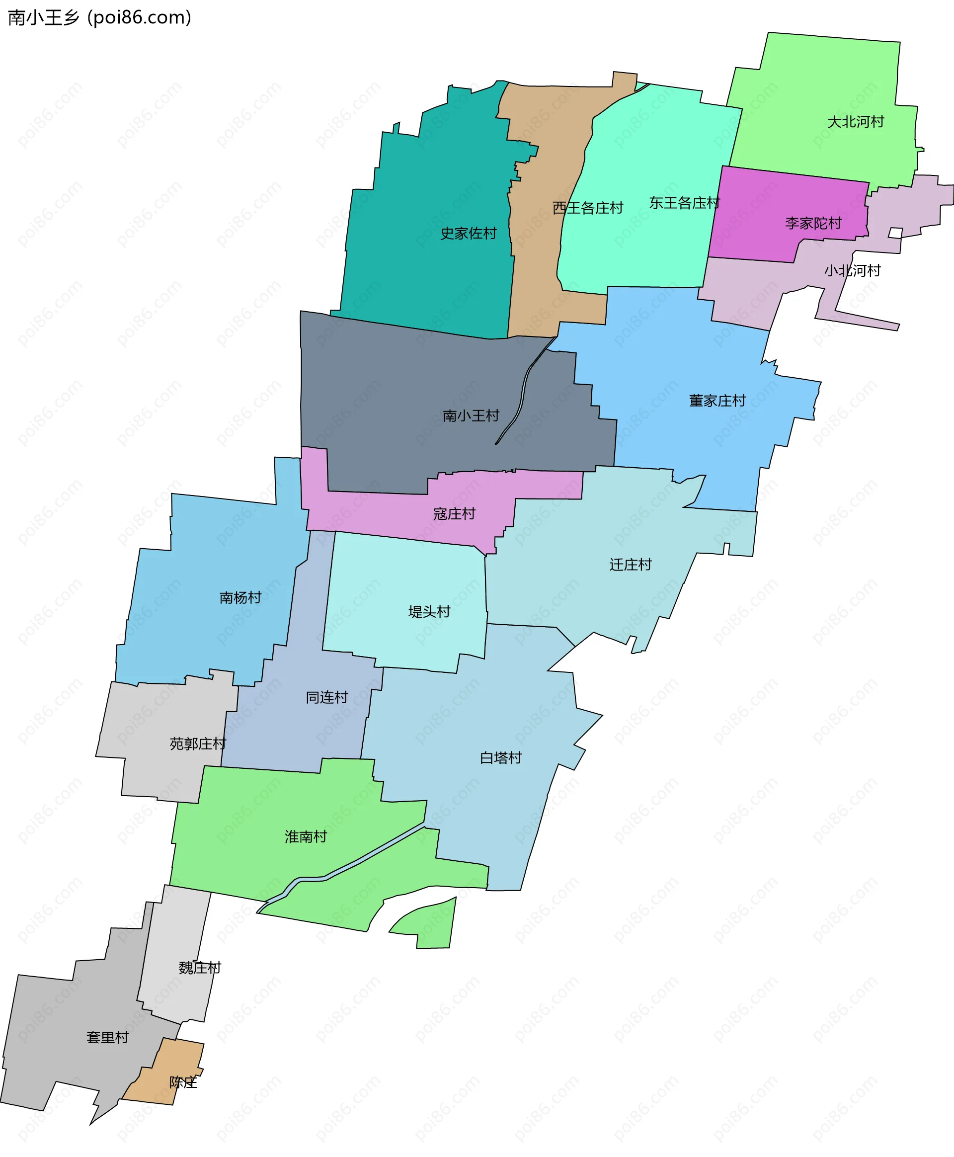 南小王乡边界地图(五级行政区划)