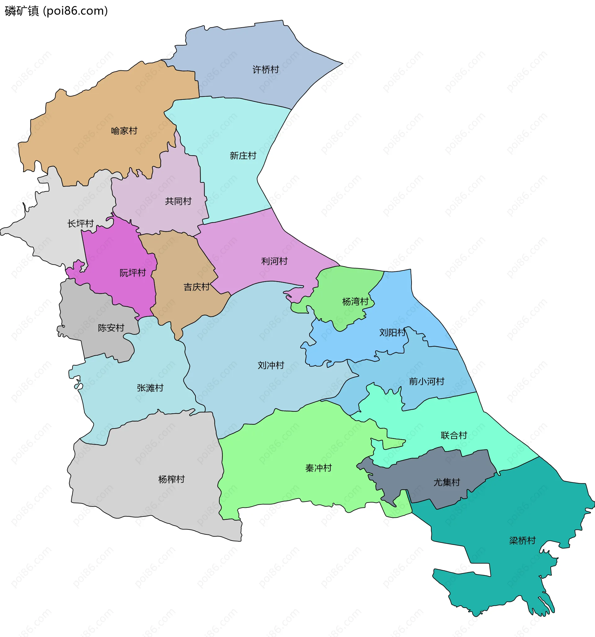 磷矿镇边界地图(五级行政区划)