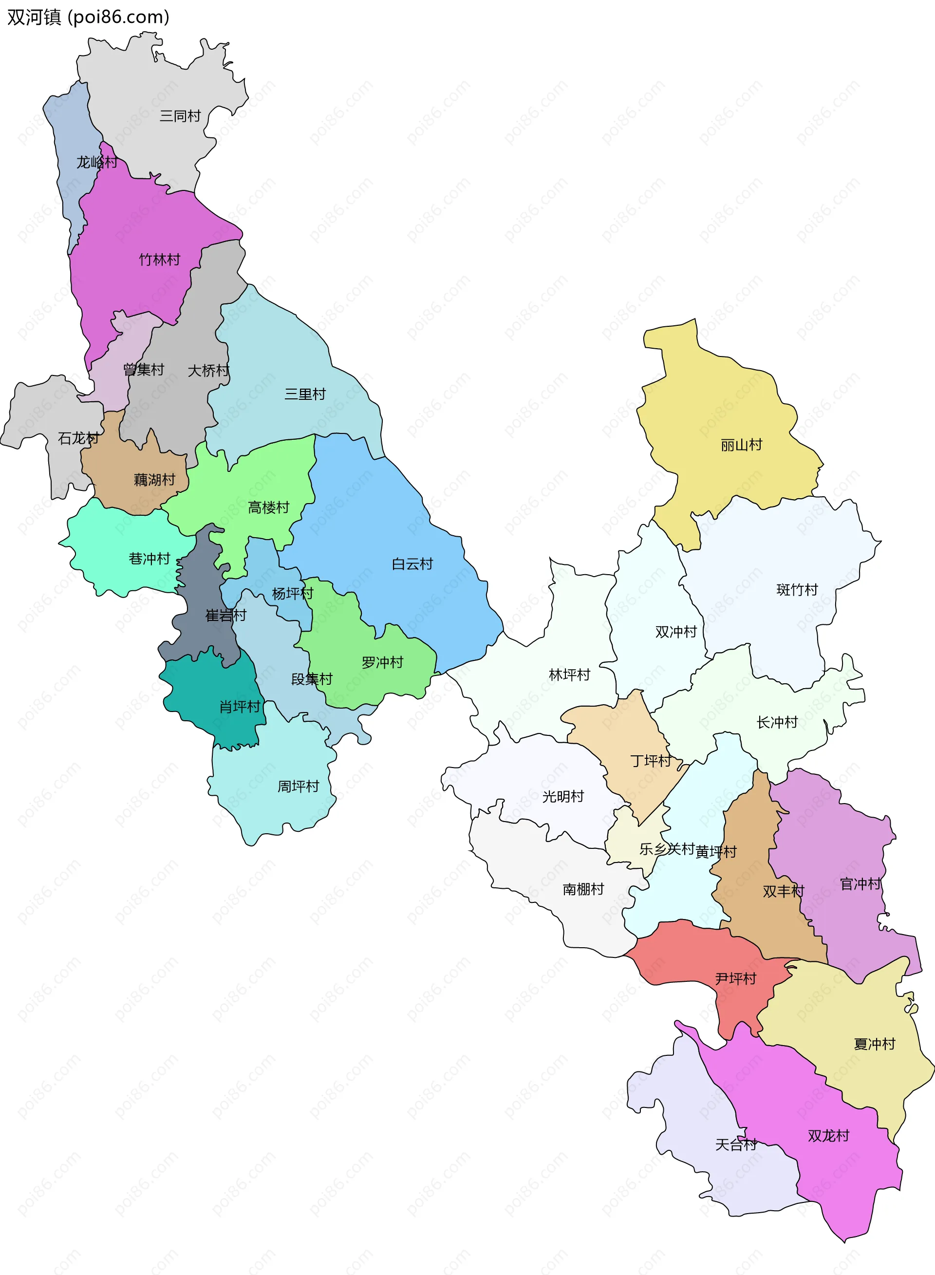 双河镇边界地图(五级行政区划)