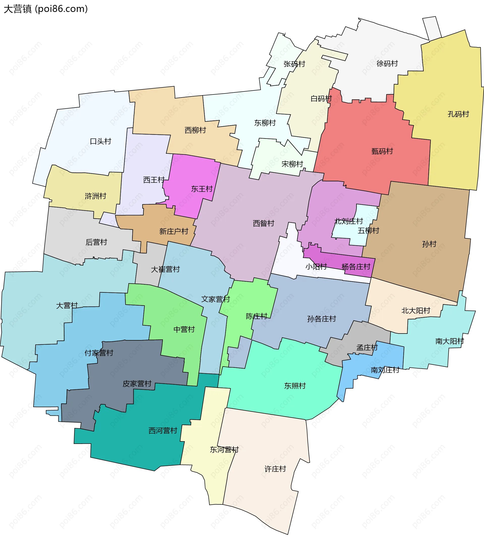 大营镇边界地图(五级行政区划)