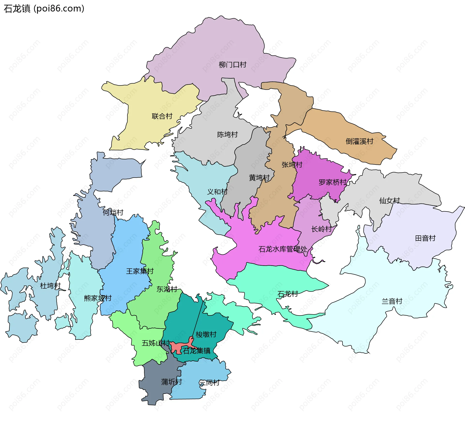 石龙镇边界地图(五级行政区划)