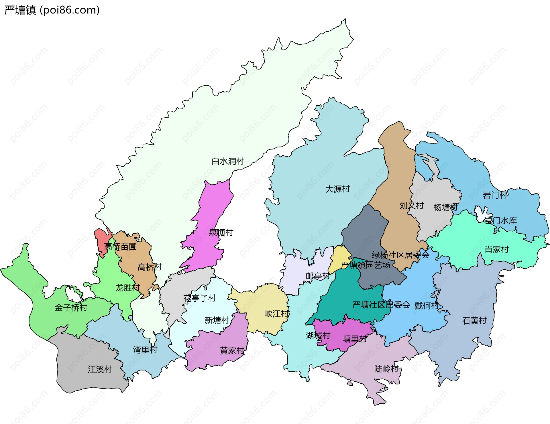 严塘镇边界地图(五级行政区划)