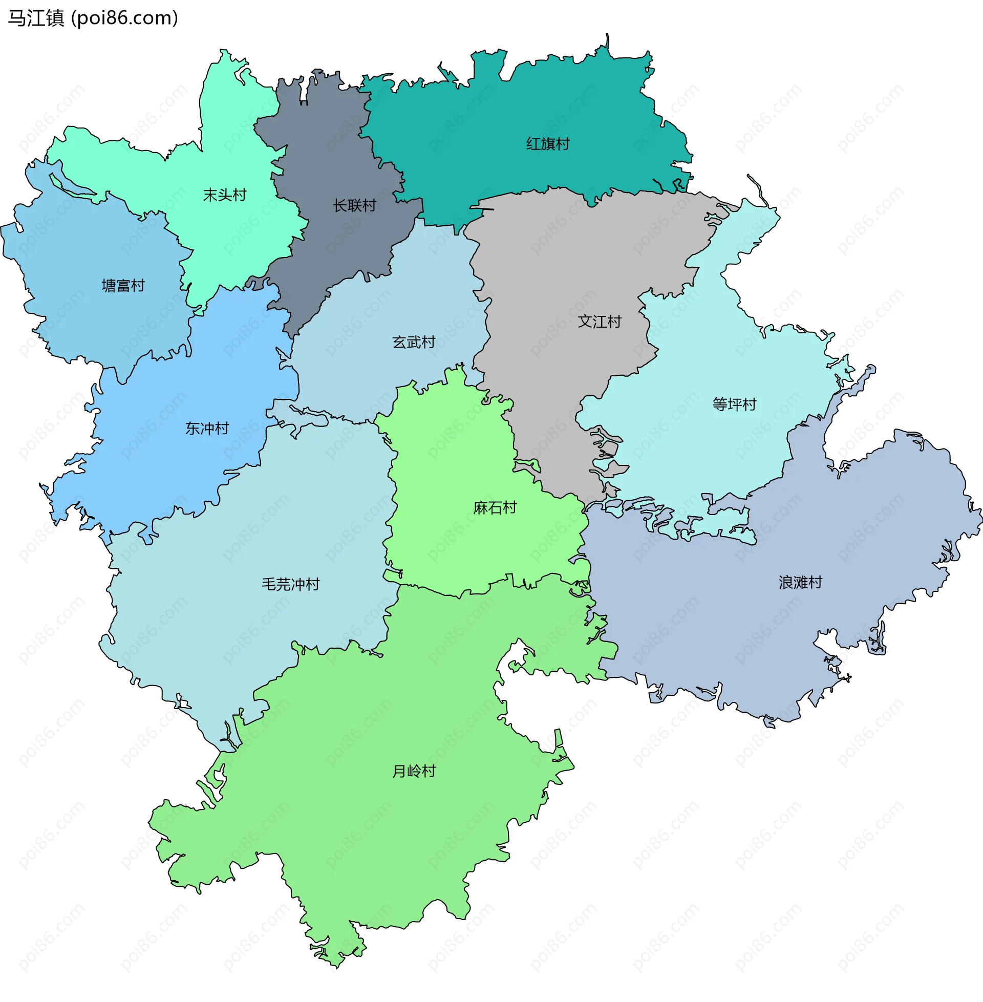 马江镇边界地图(五级行政区划)