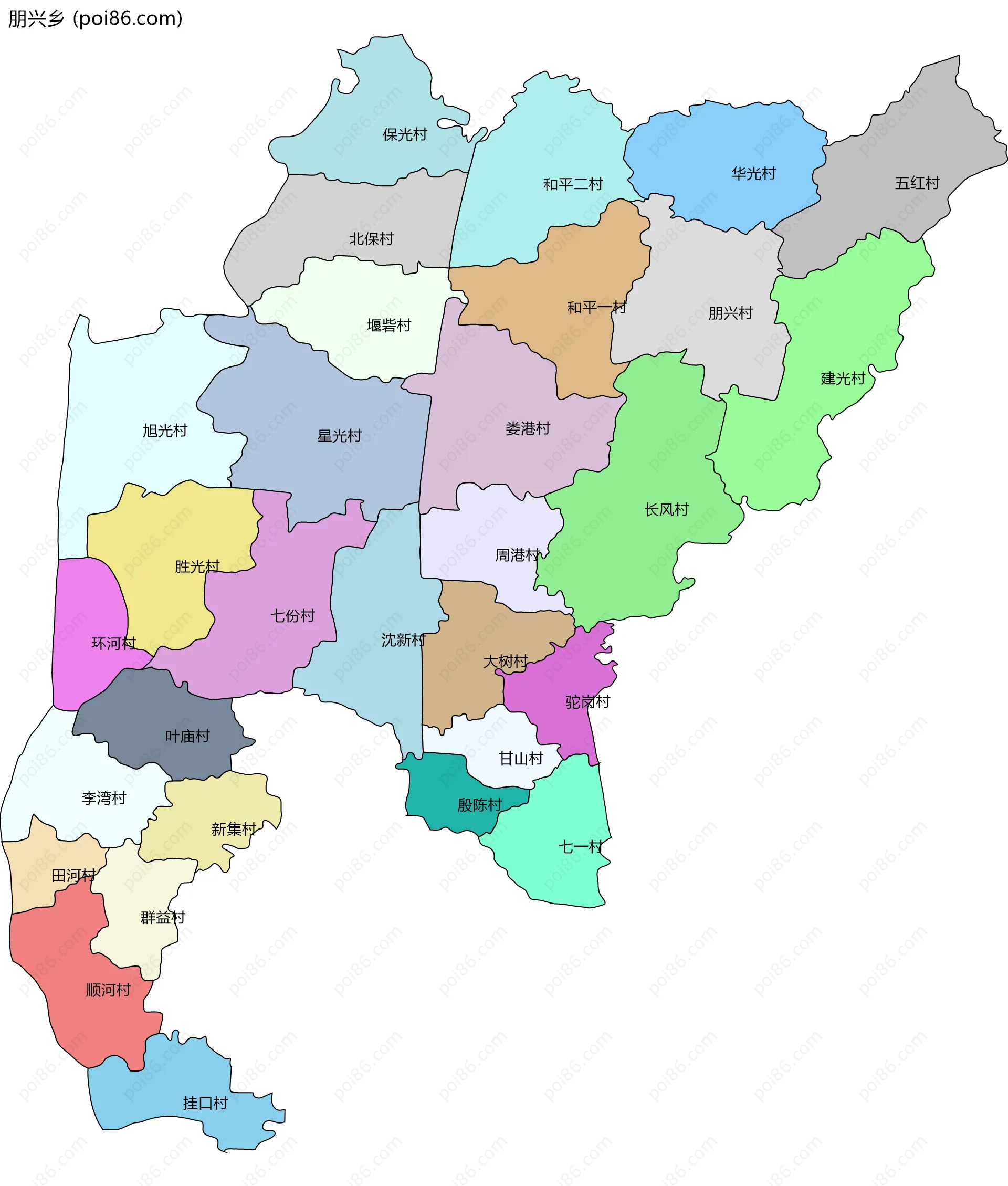 朋兴乡边界地图(五级行政区划)