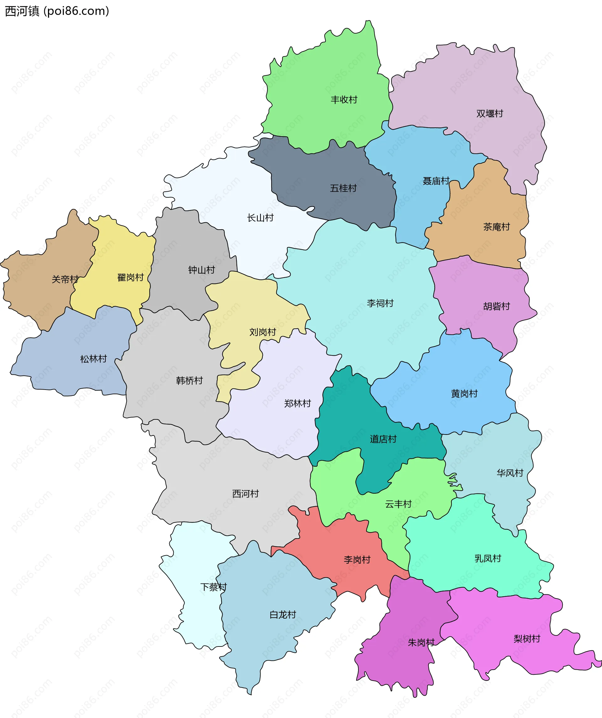 西河镇边界地图(五级行政区划)