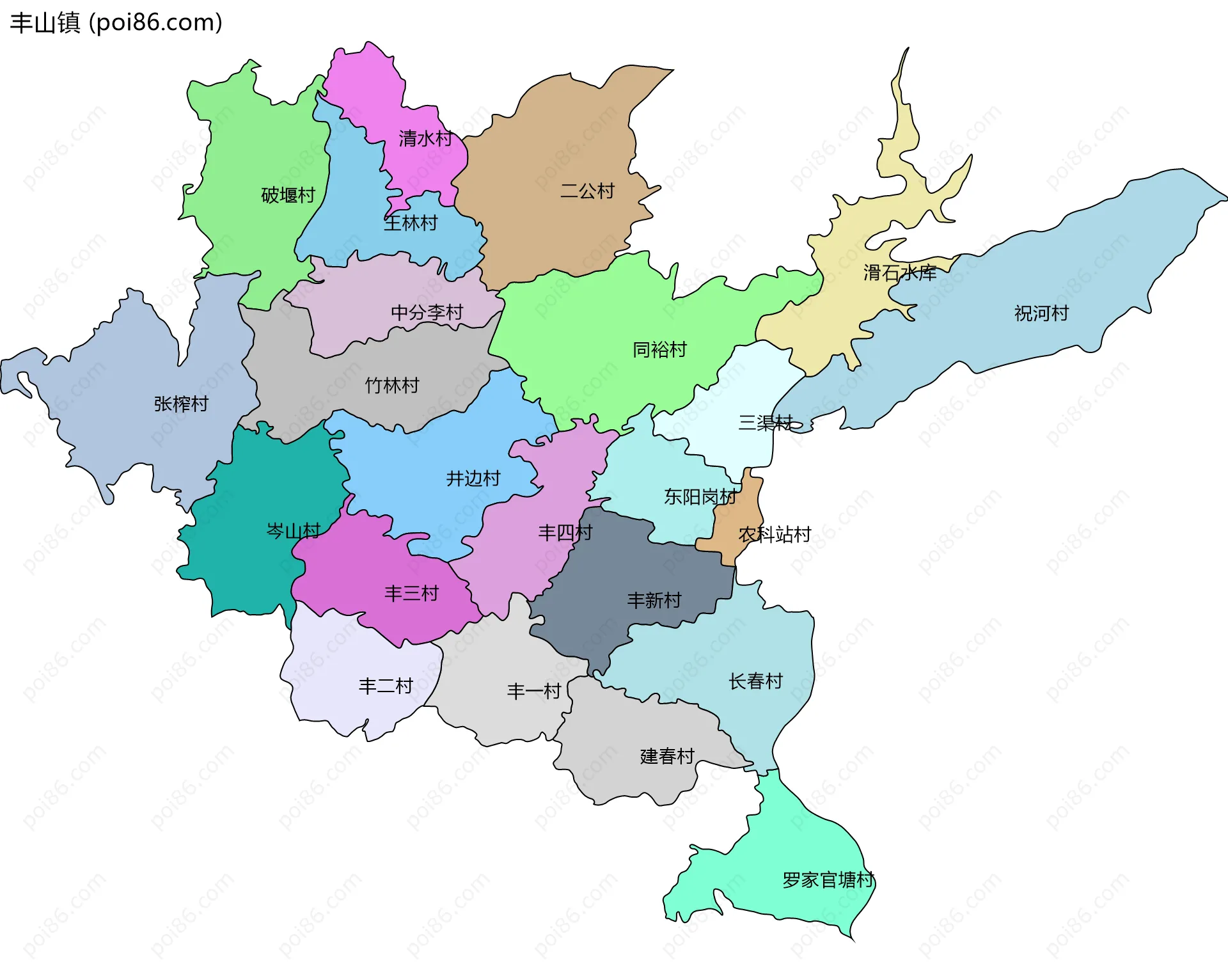 丰山镇边界地图(五级行政区划)