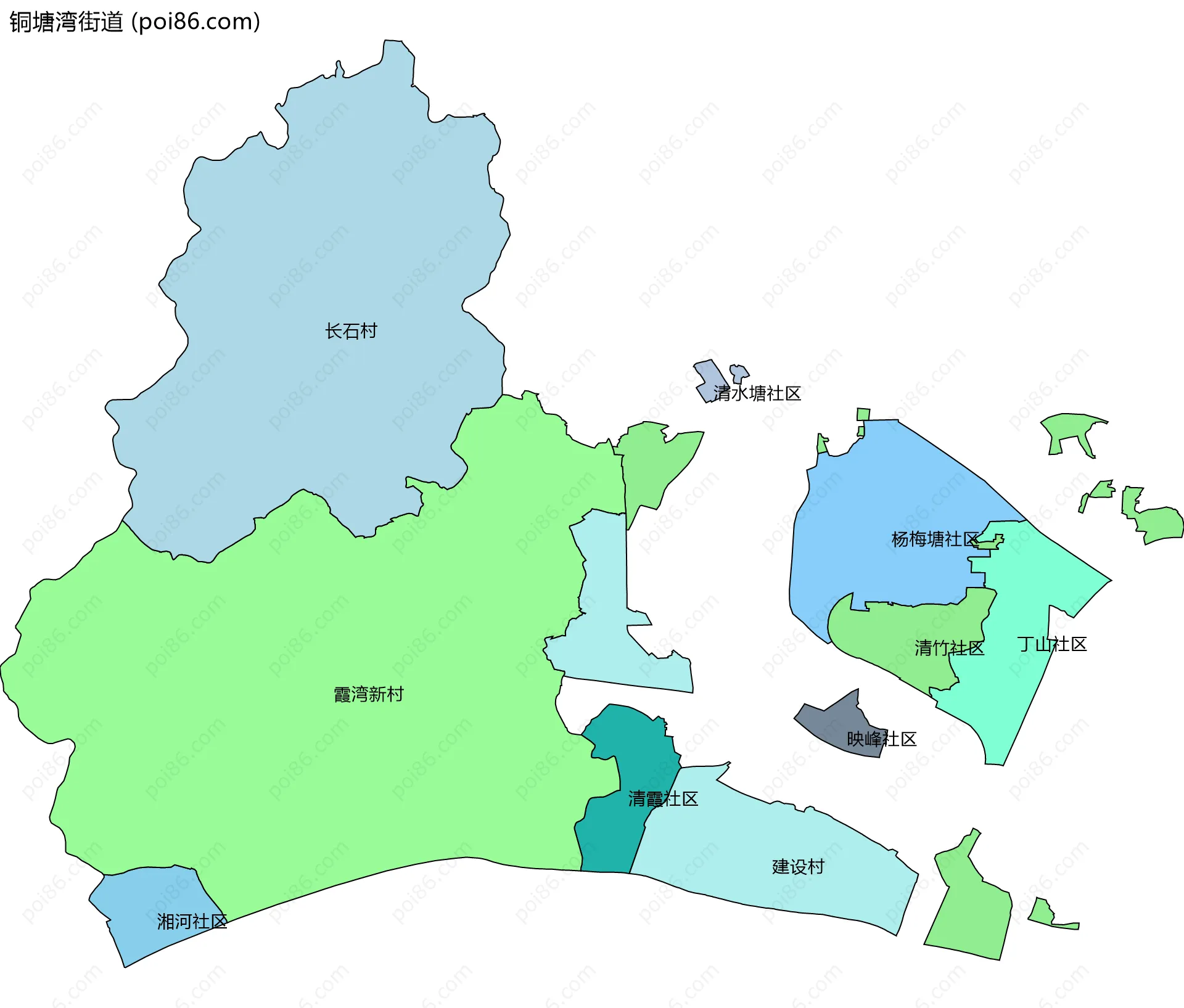 铜塘湾街道边界地图(五级行政区划)
