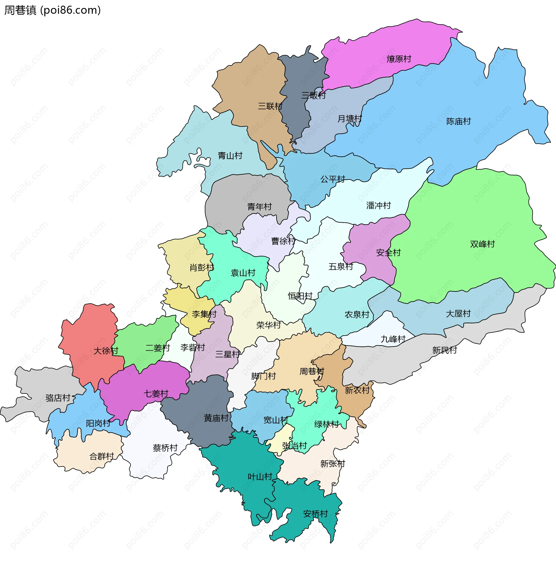 周巷镇边界地图(五级行政区划)