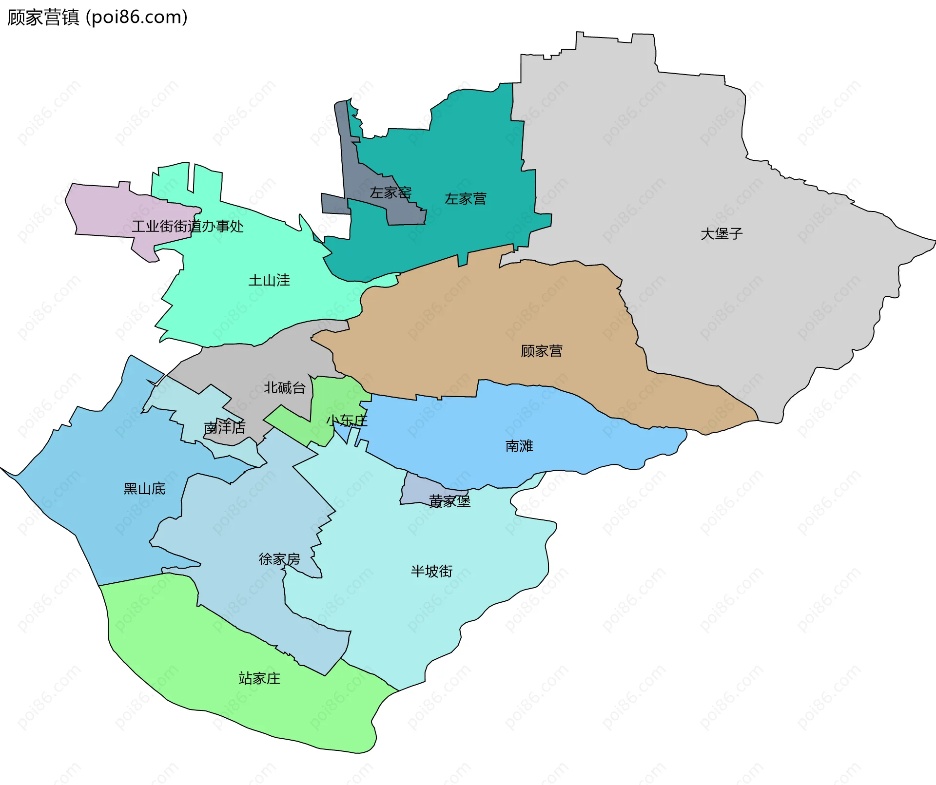 顾家营镇边界地图(五级行政区划)