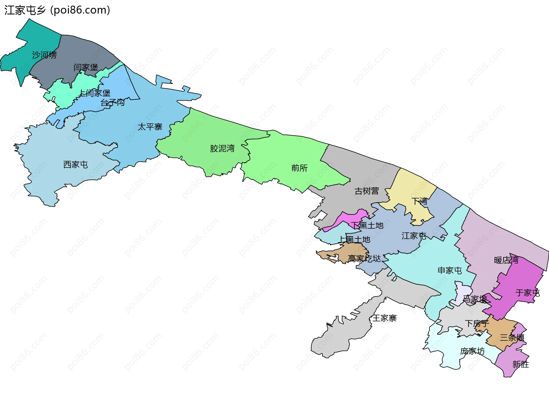 江家屯乡边界地图(五级行政区划)