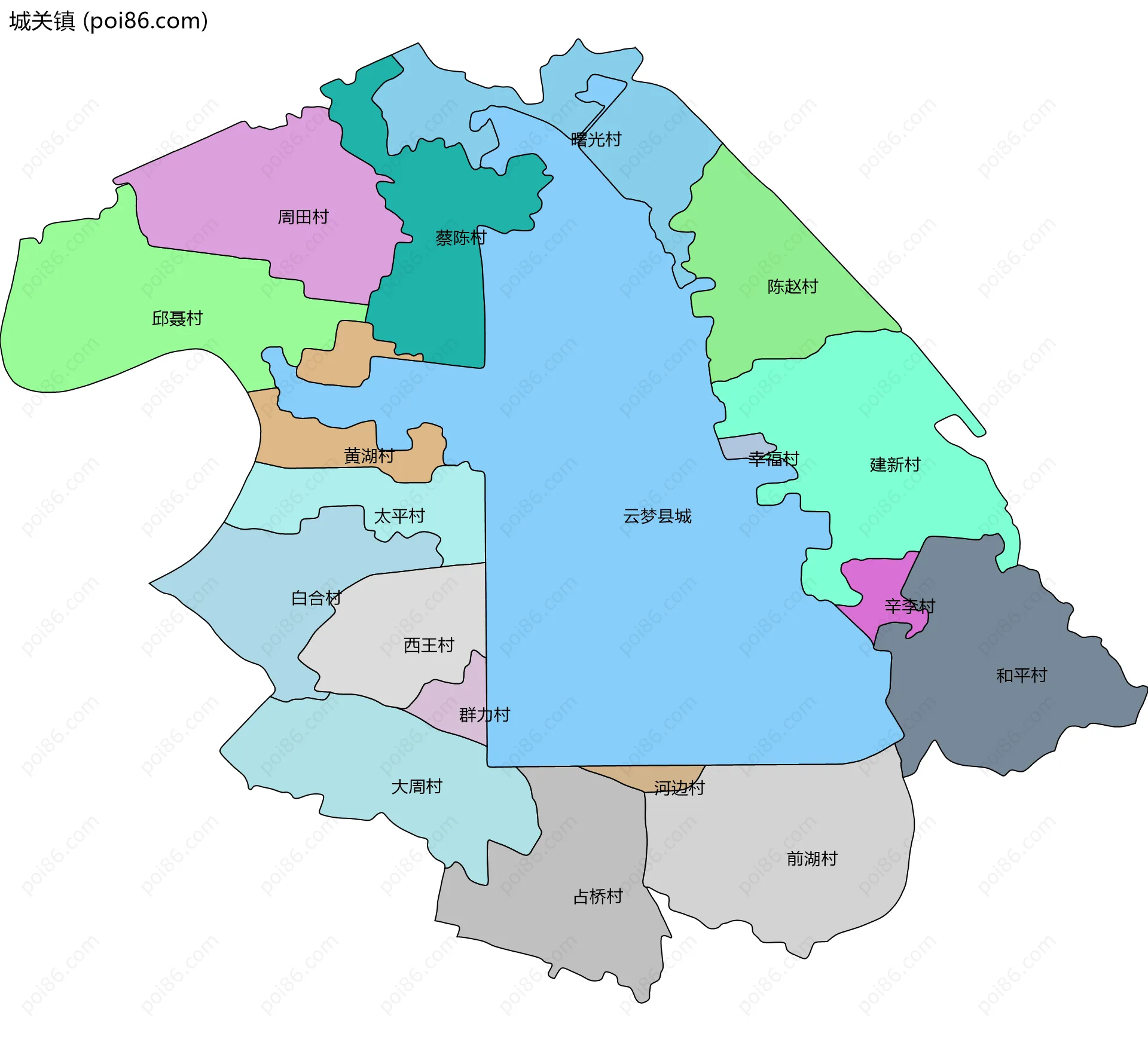 城关镇边界地图(五级行政区划)