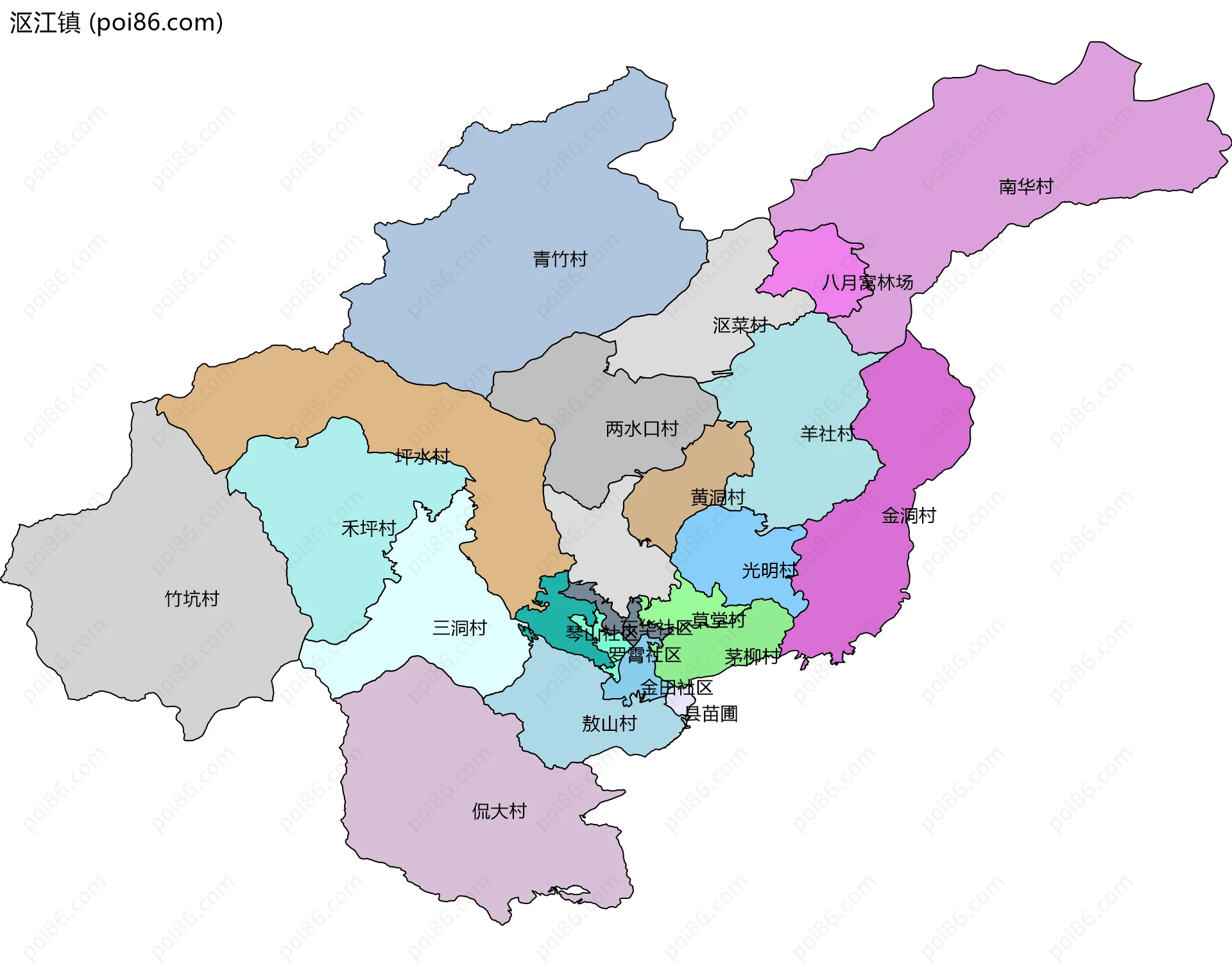 沤江镇边界地图(五级行政区划)