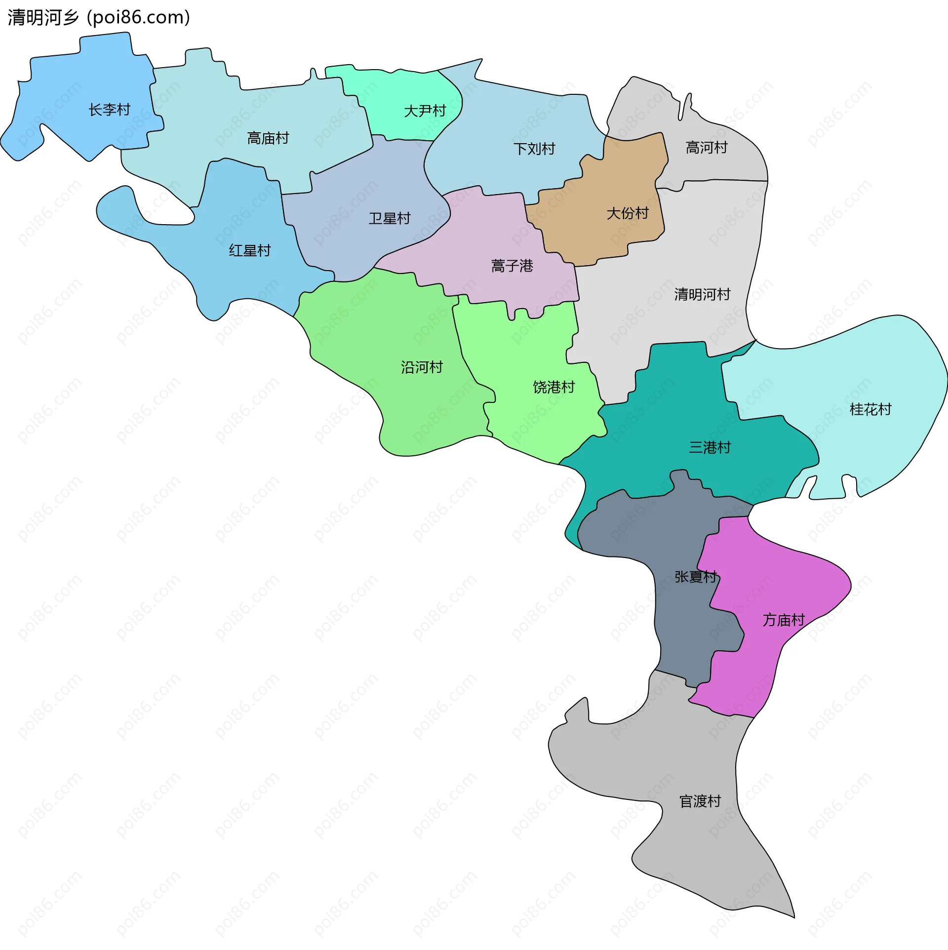 清明河乡边界地图(五级行政区划)