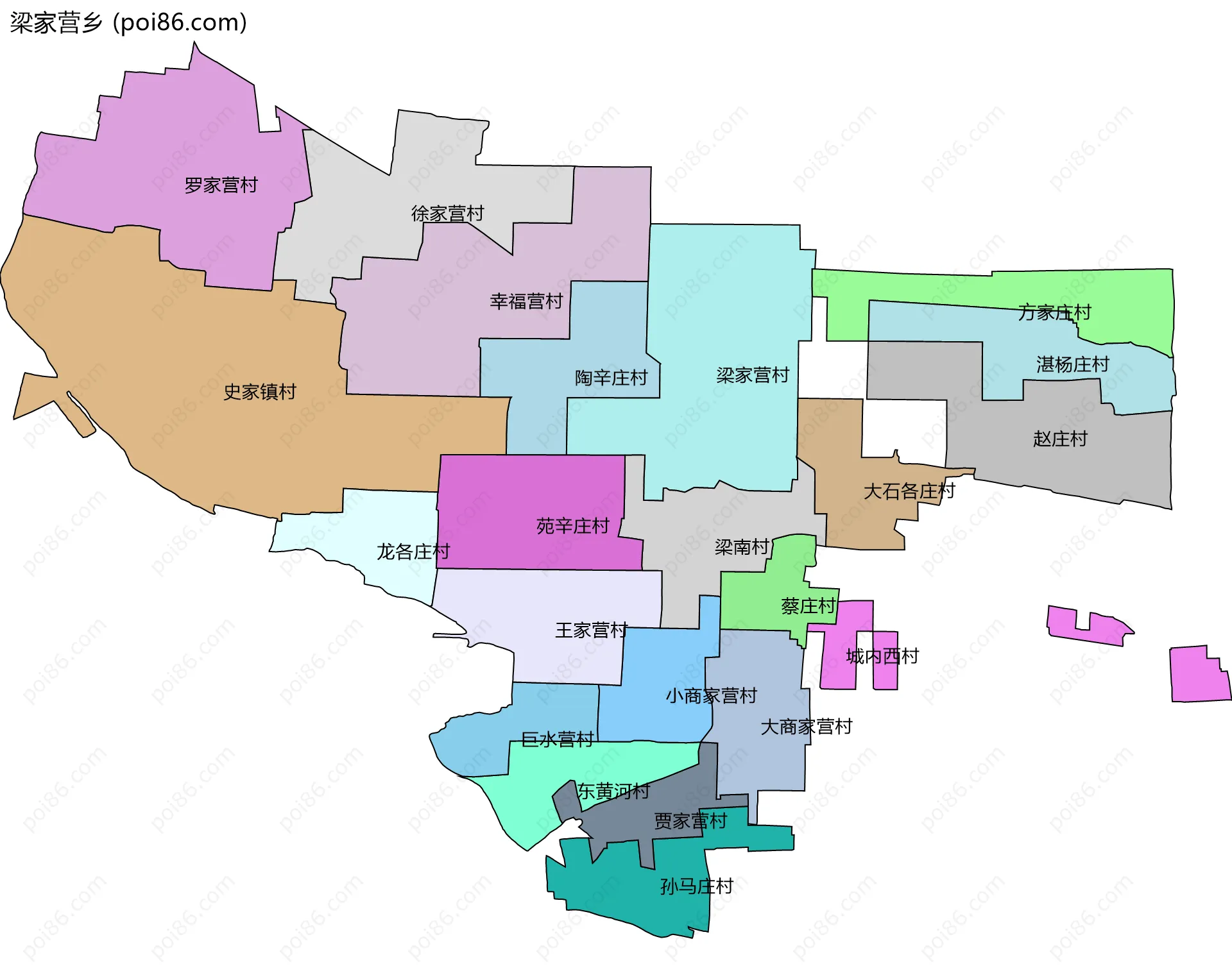 梁家营乡边界地图(五级行政区划)