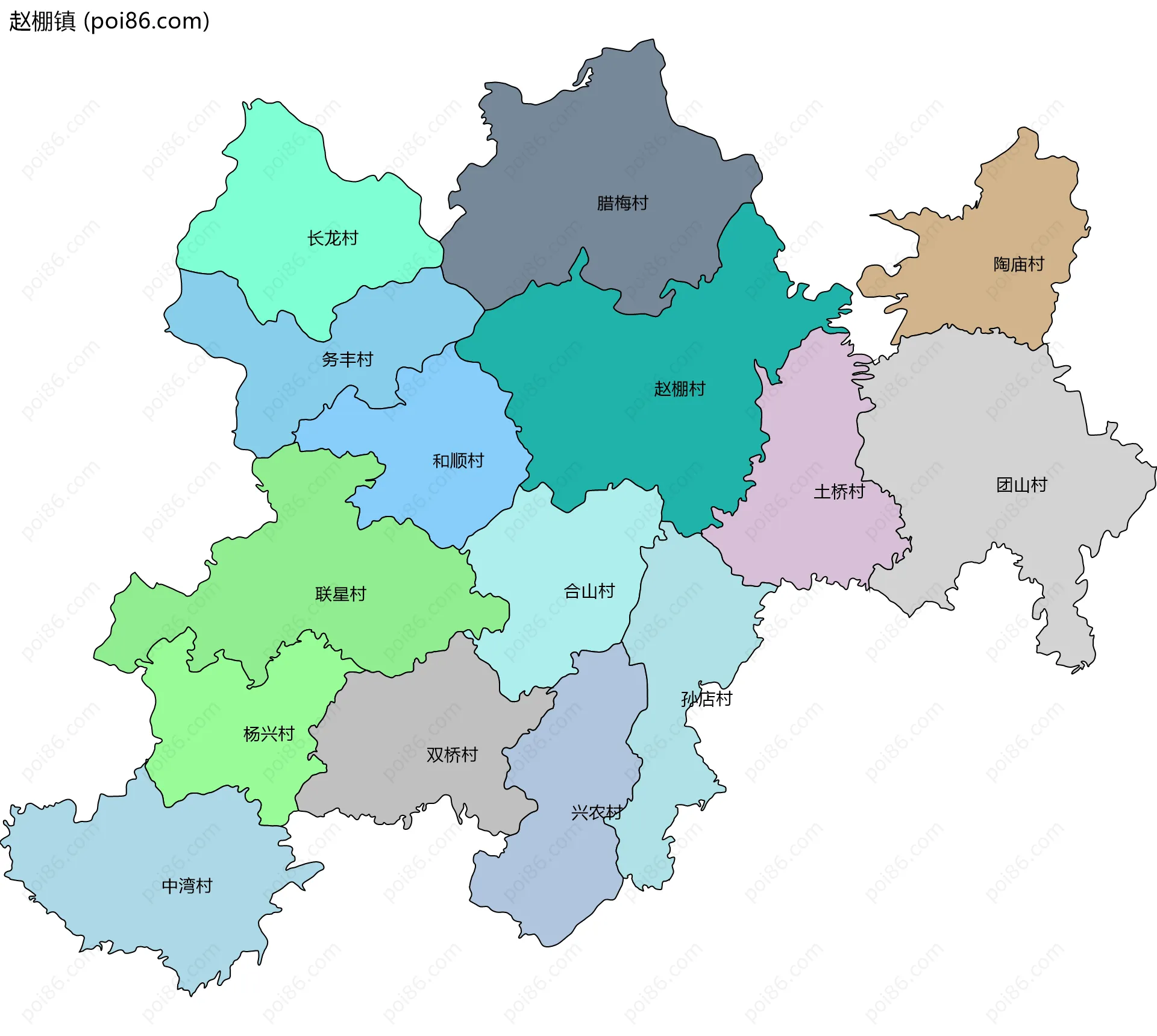 赵棚镇边界地图(五级行政区划)