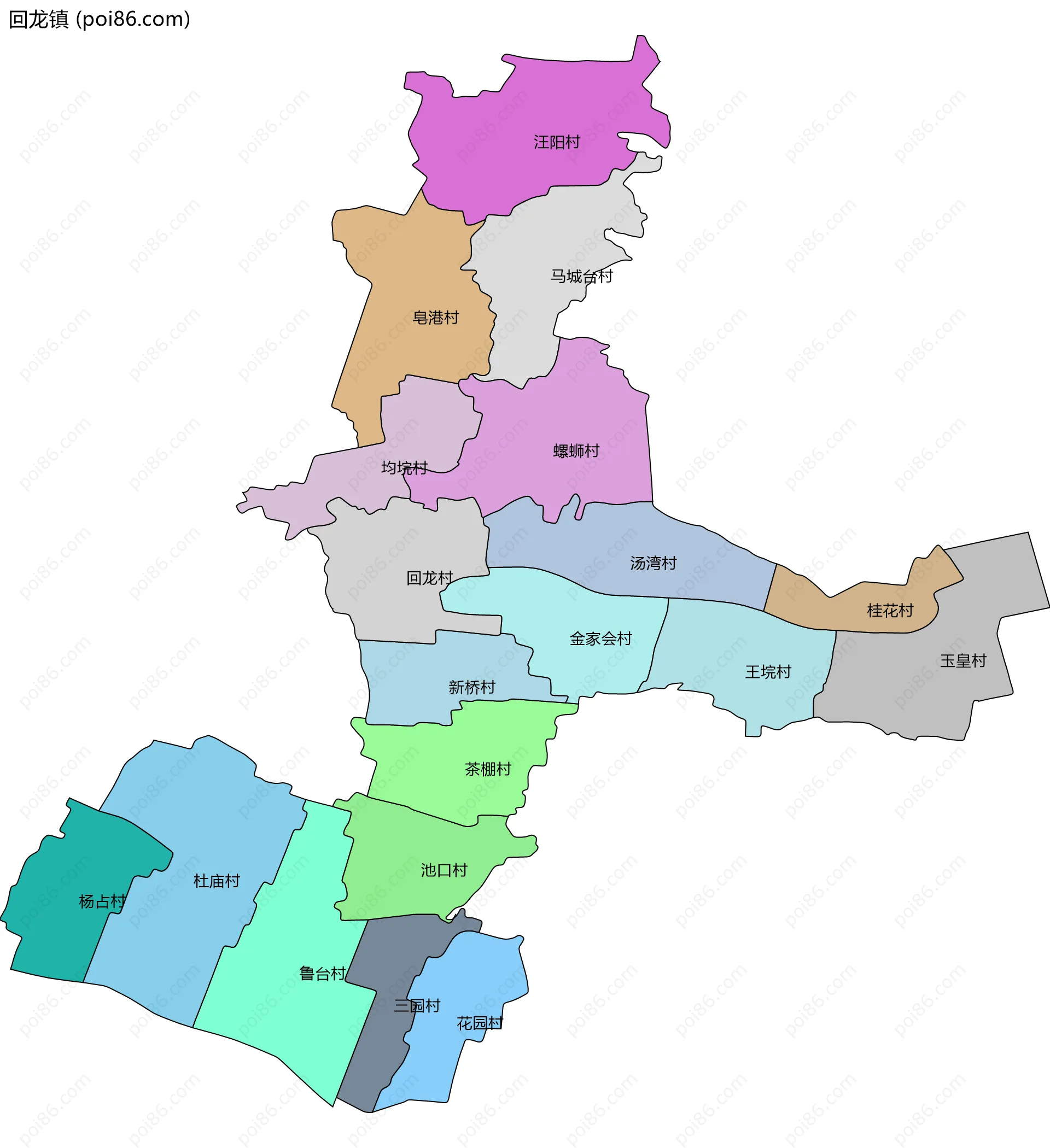 回龙镇边界地图(五级行政区划)