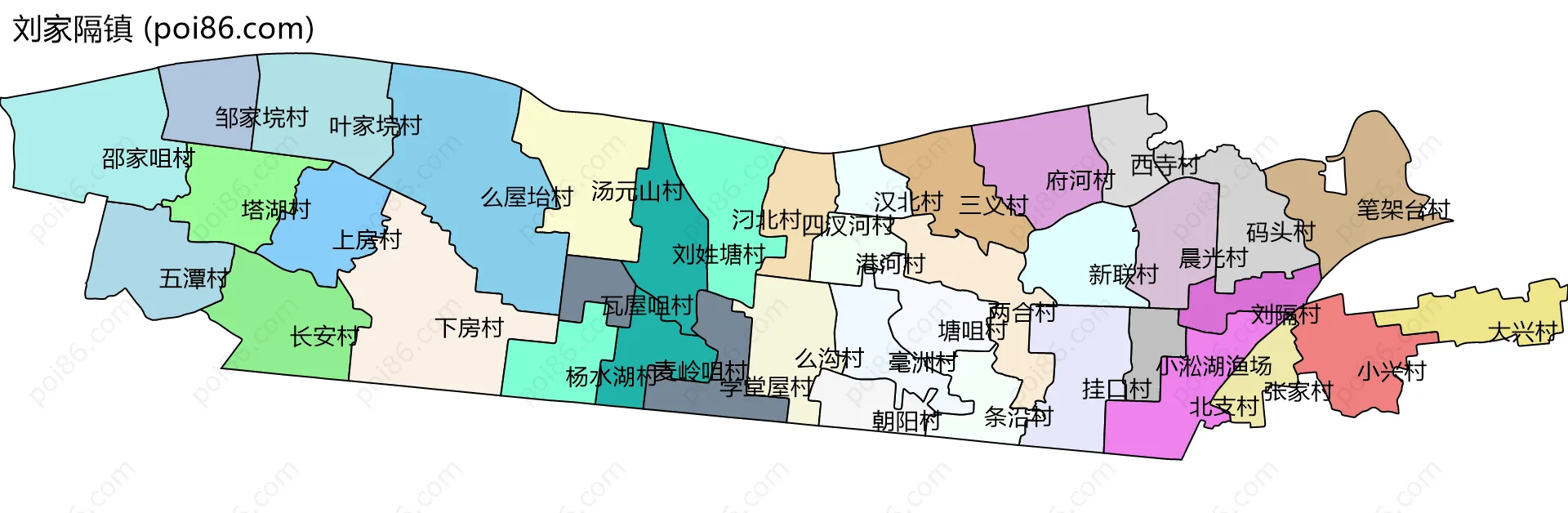 刘家隔镇边界地图(五级行政区划)