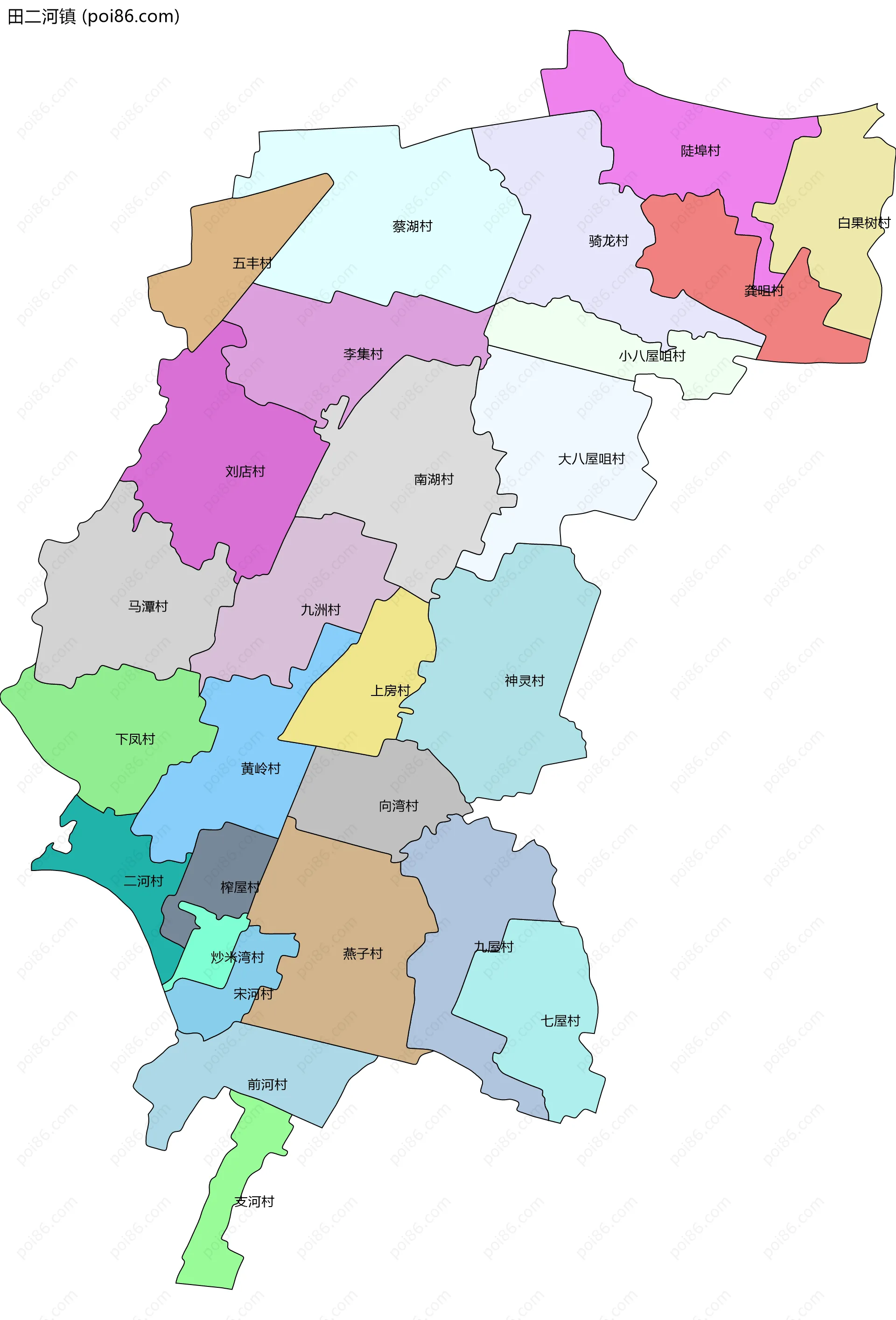 田二河镇边界地图(五级行政区划)