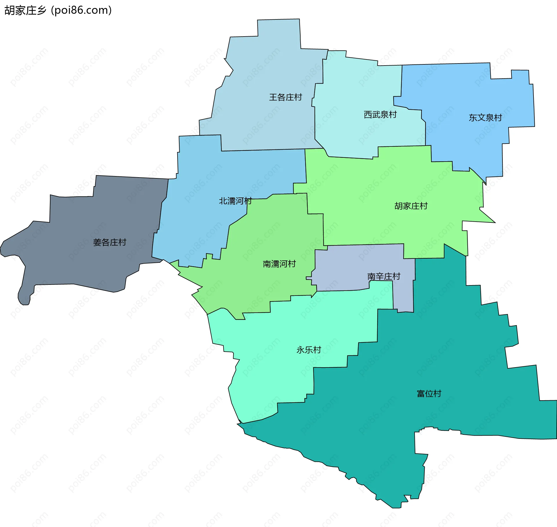 胡家庄乡边界地图(五级行政区划)