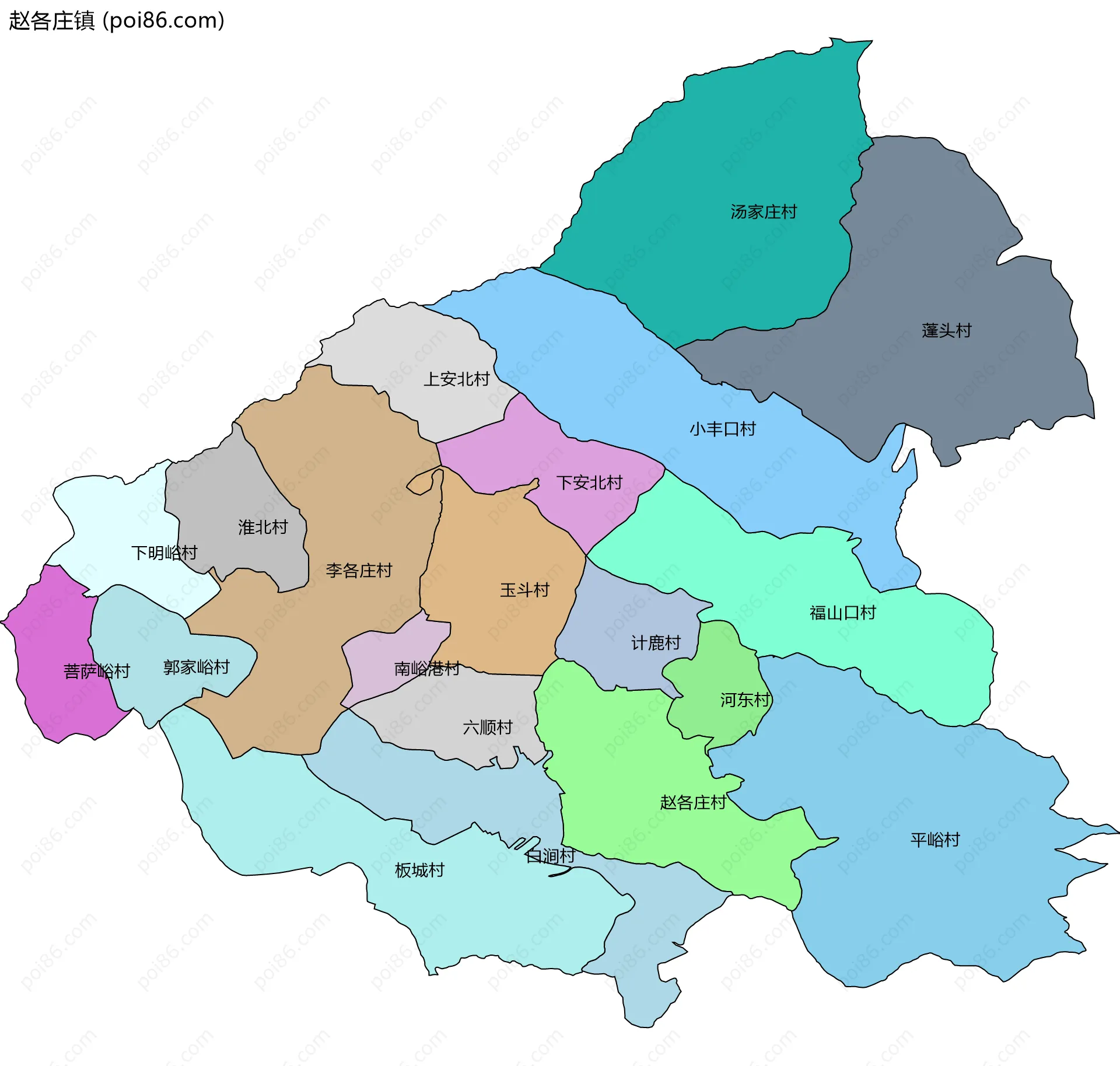 赵各庄镇边界地图(五级行政区划)