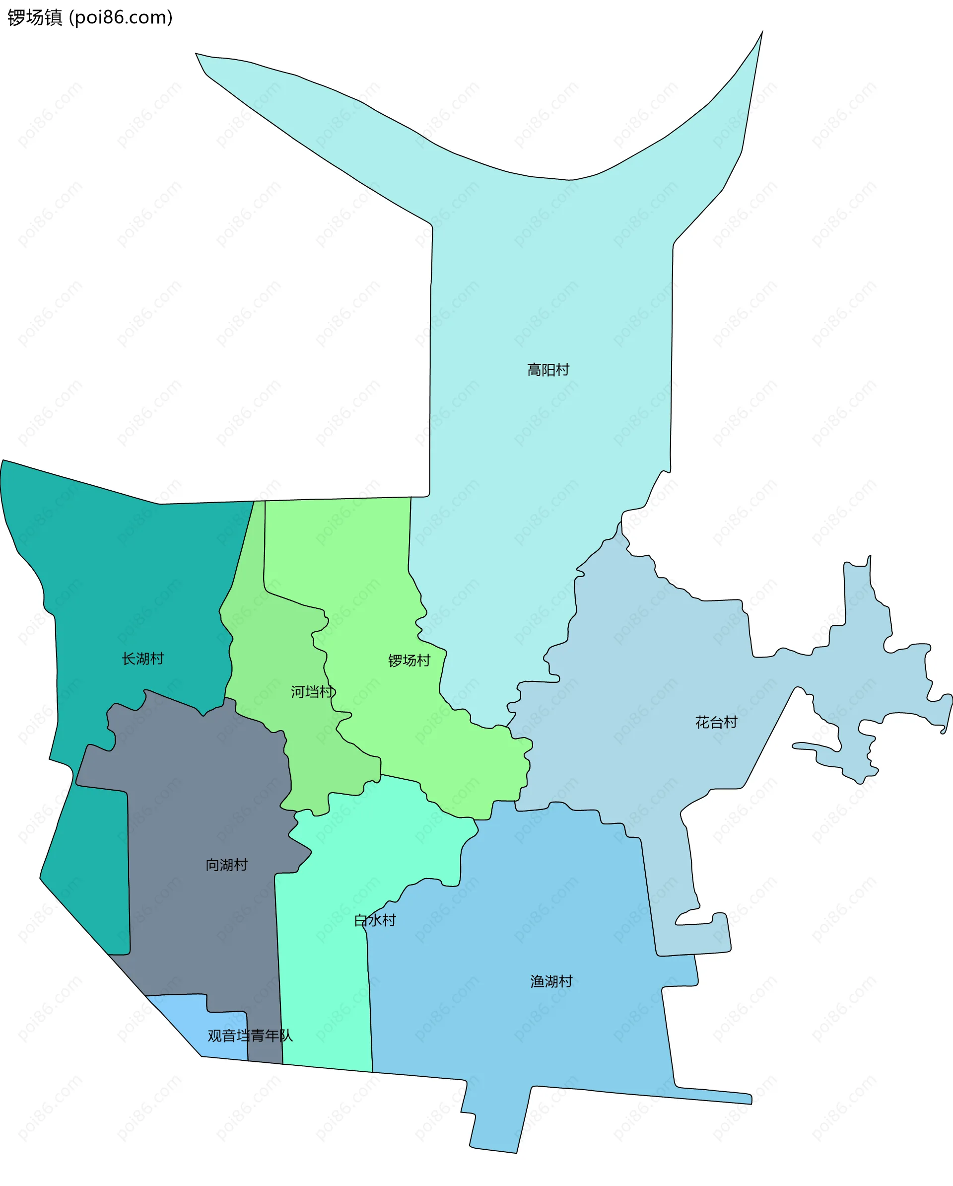 锣场镇边界地图(五级行政区划)