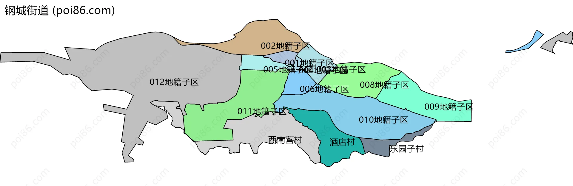 钢城街道边界地图(五级行政区划)