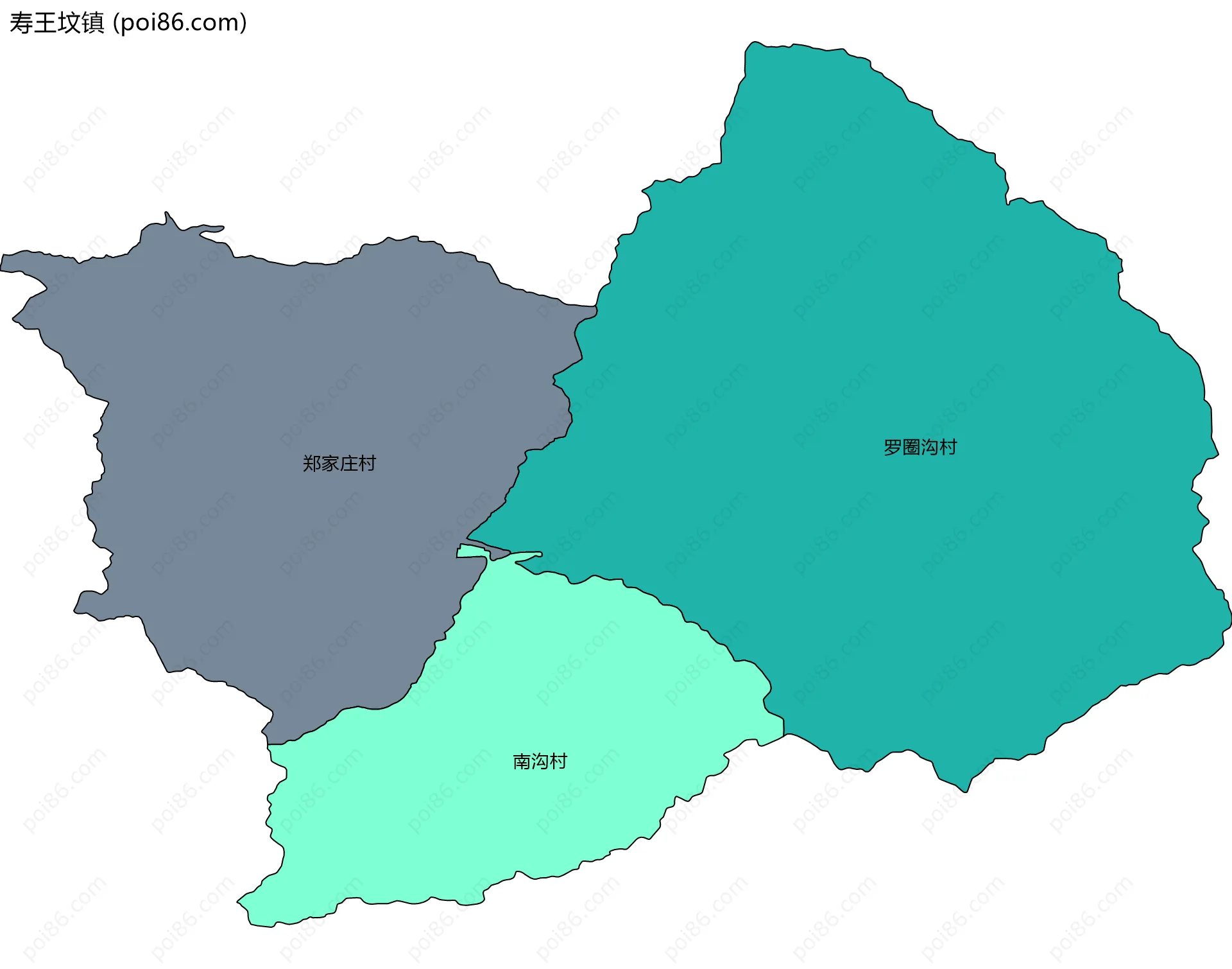 寿王坟镇边界地图(五级行政区划)