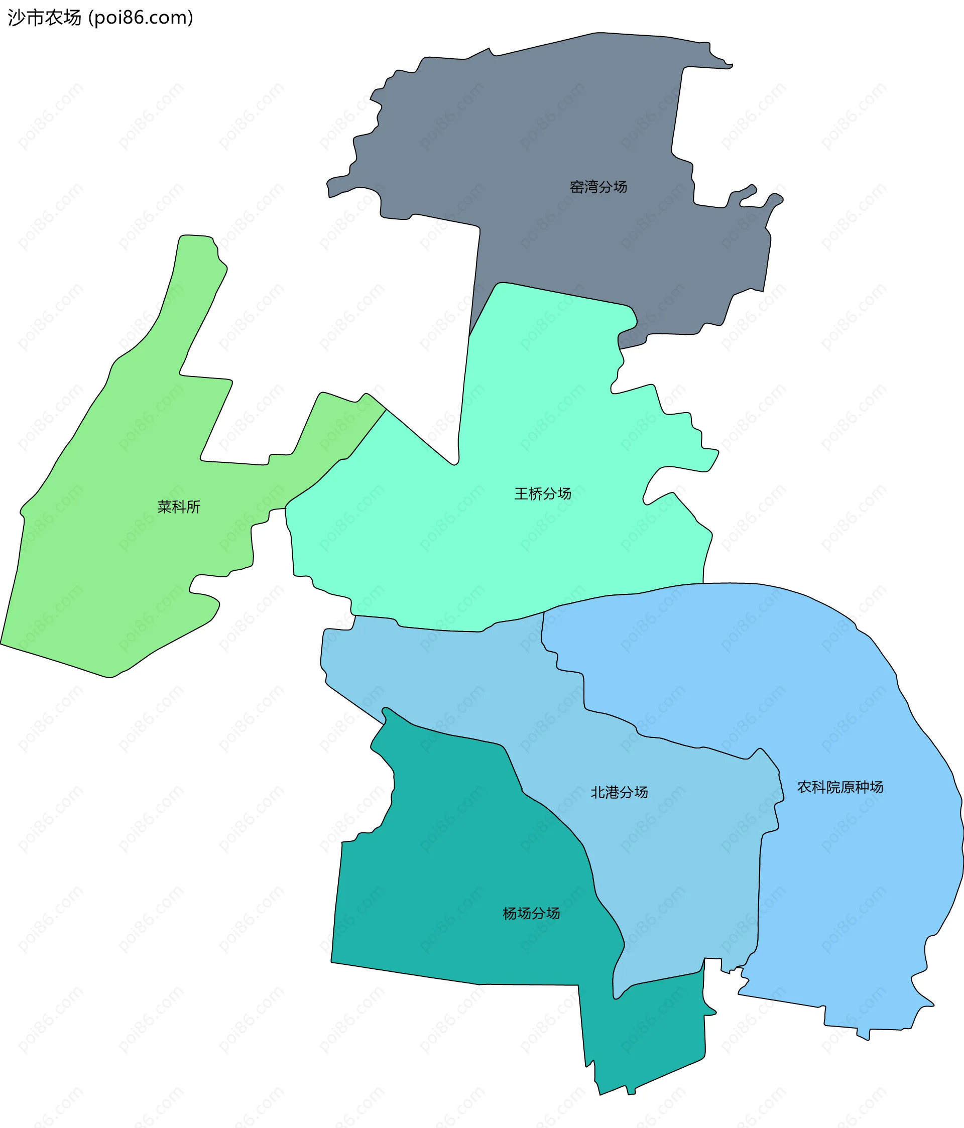 沙市农场边界地图(五级行政区划)