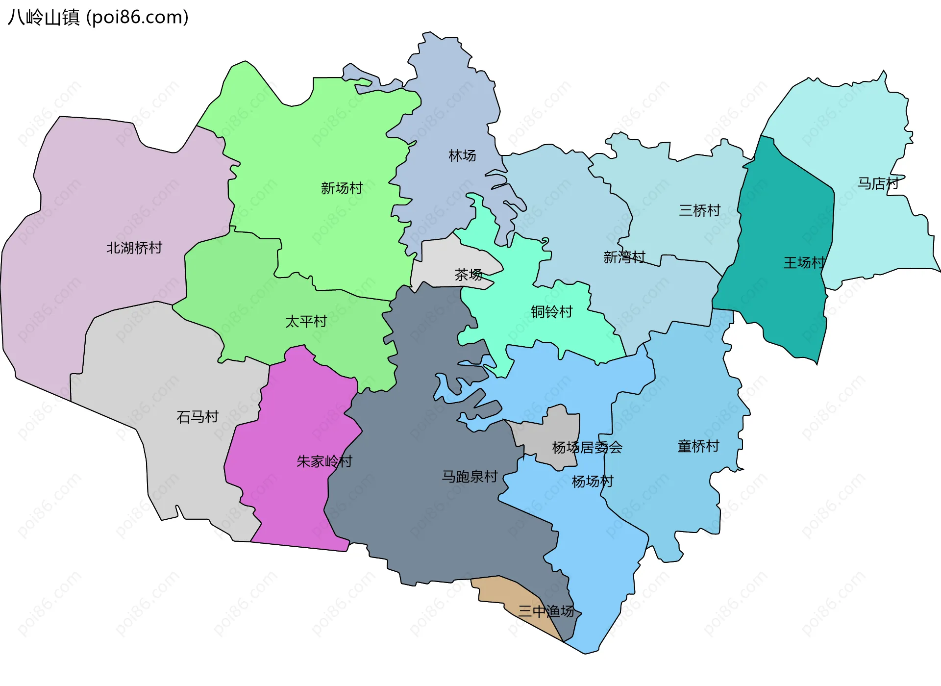 八岭山镇边界地图(五级行政区划)