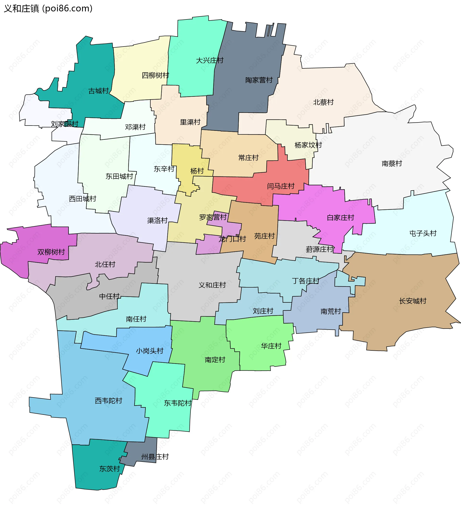 义和庄镇边界地图(五级行政区划)