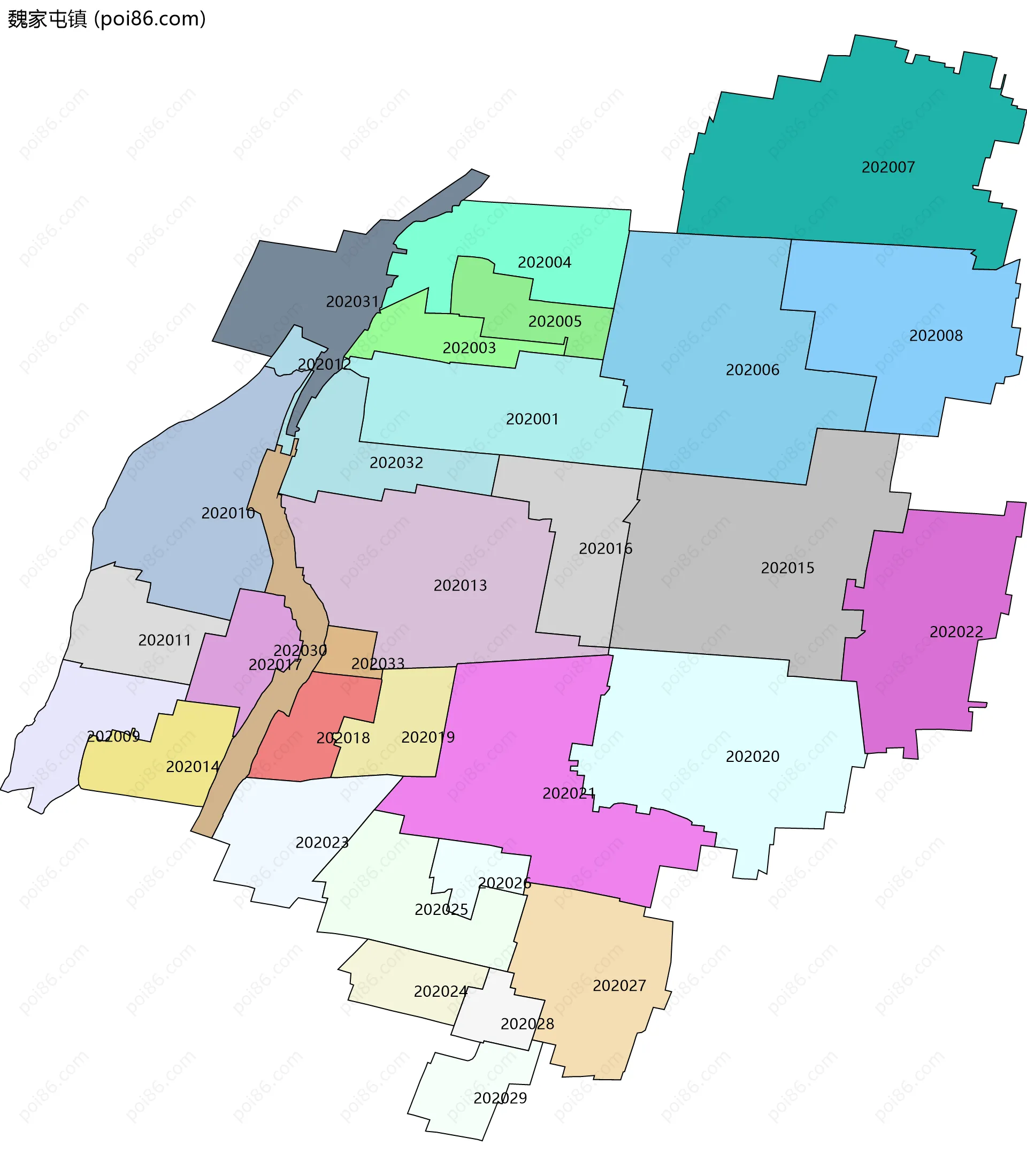 魏家屯镇边界地图(五级行政区划)