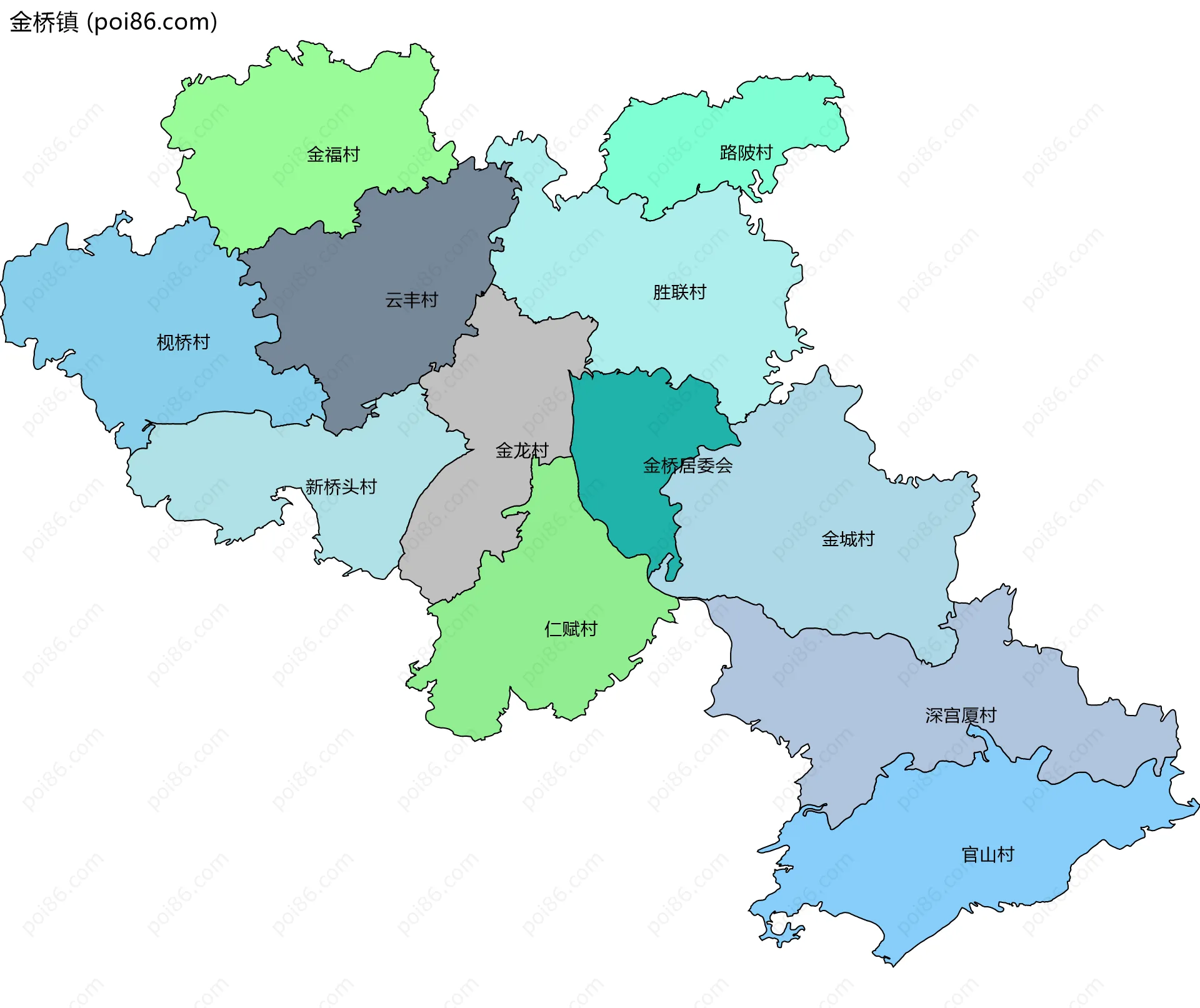 金桥镇边界地图(五级行政区划)