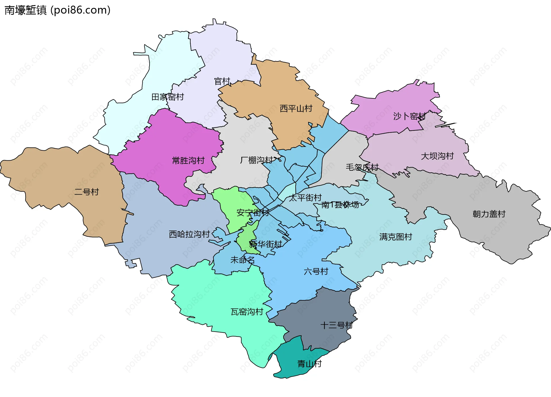 南壕堑镇边界地图(五级行政区划)