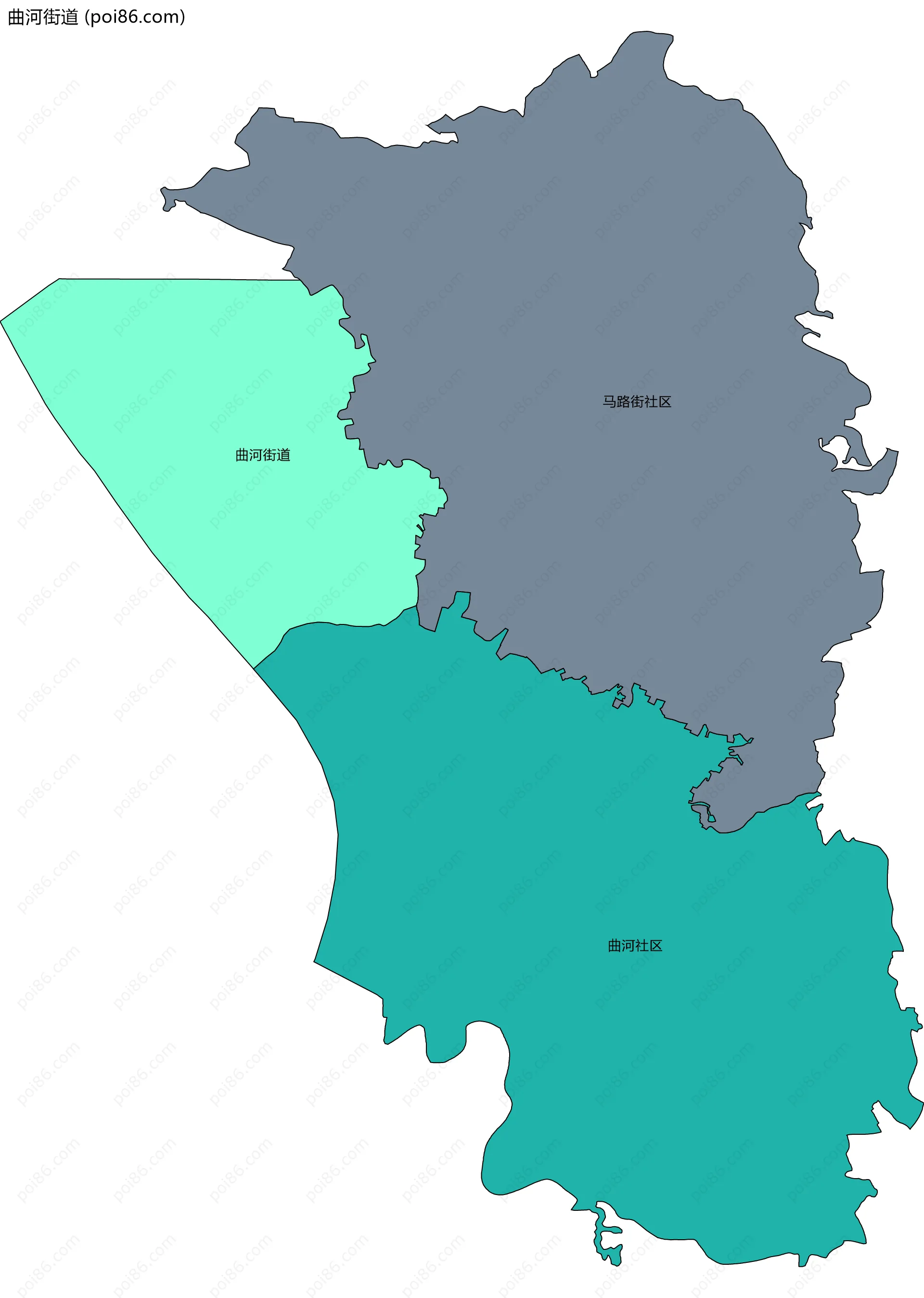 曲河街道边界地图(五级行政区划)