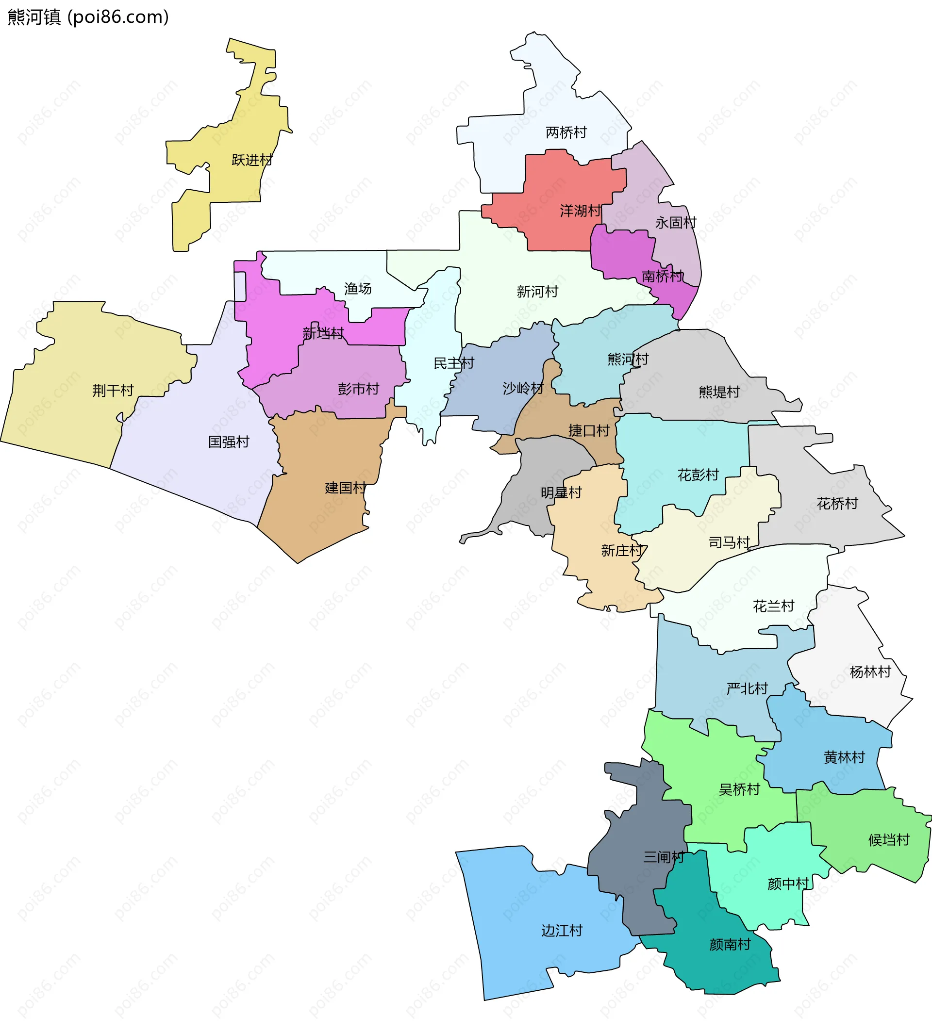 熊河镇边界地图(五级行政区划)