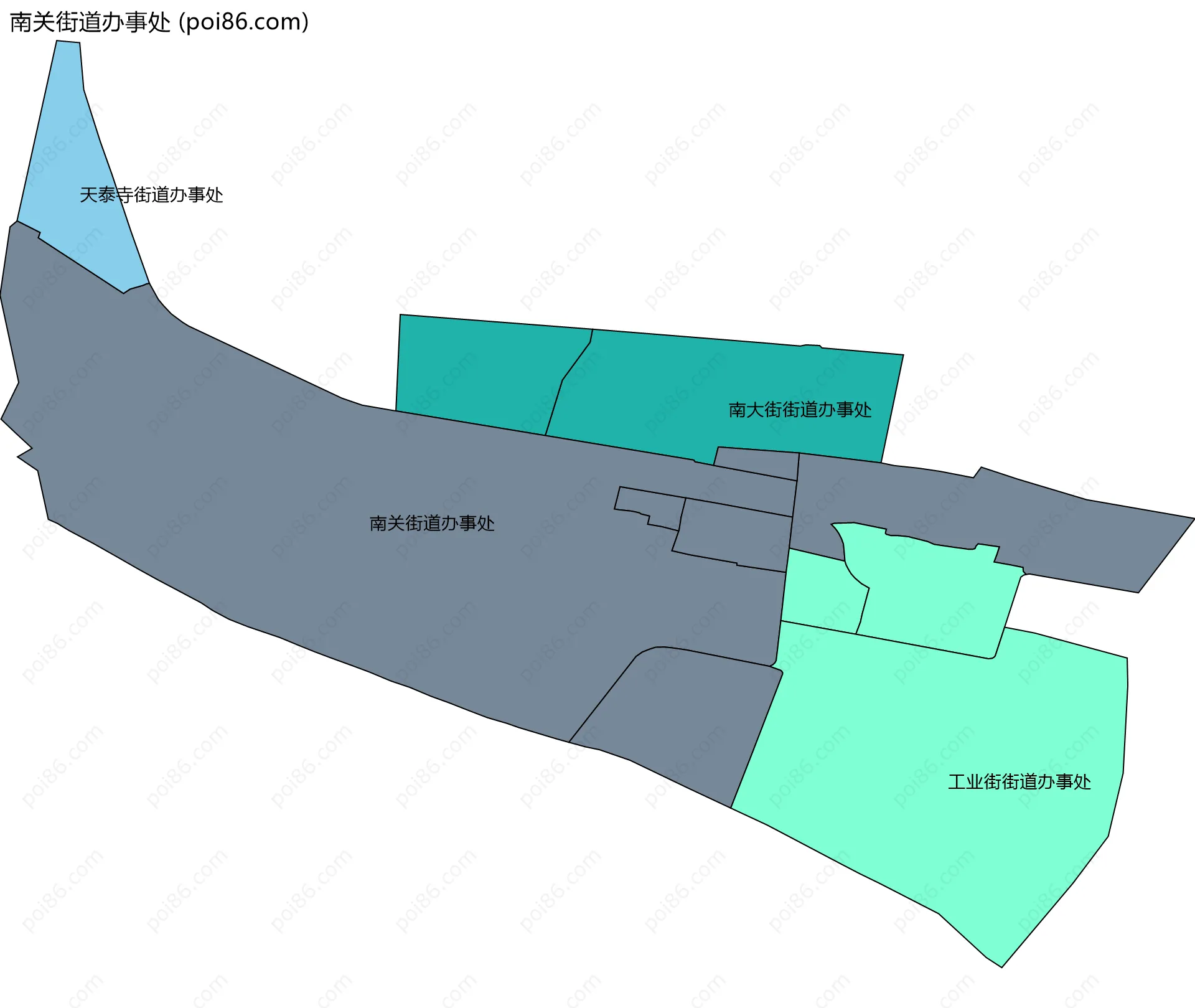 南关街道办事处边界地图(五级行政区划)