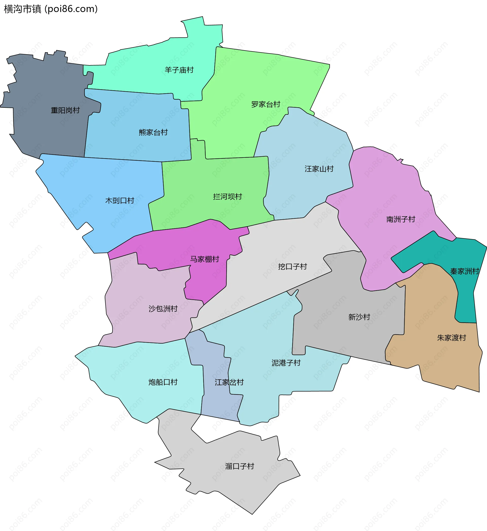 横沟市镇边界地图(五级行政区划)