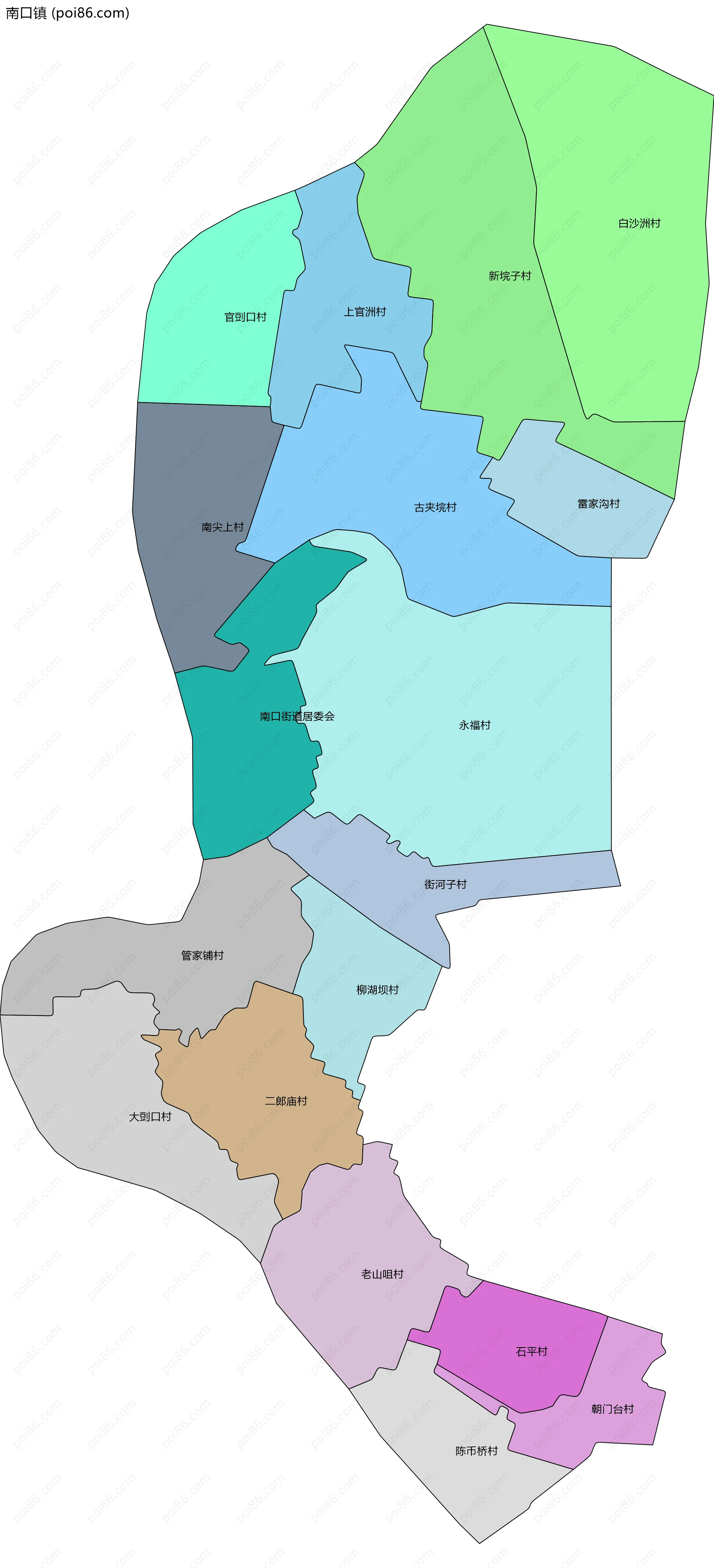 南口镇边界地图(五级行政区划)