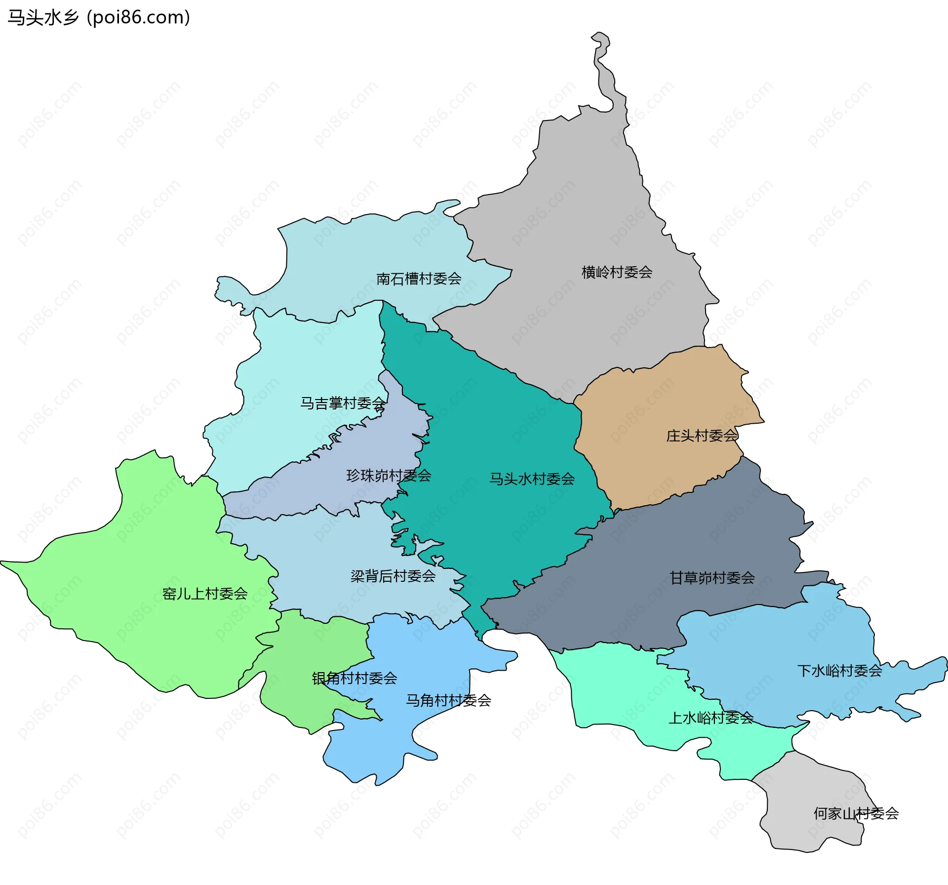 马头水乡边界地图(五级行政区划)