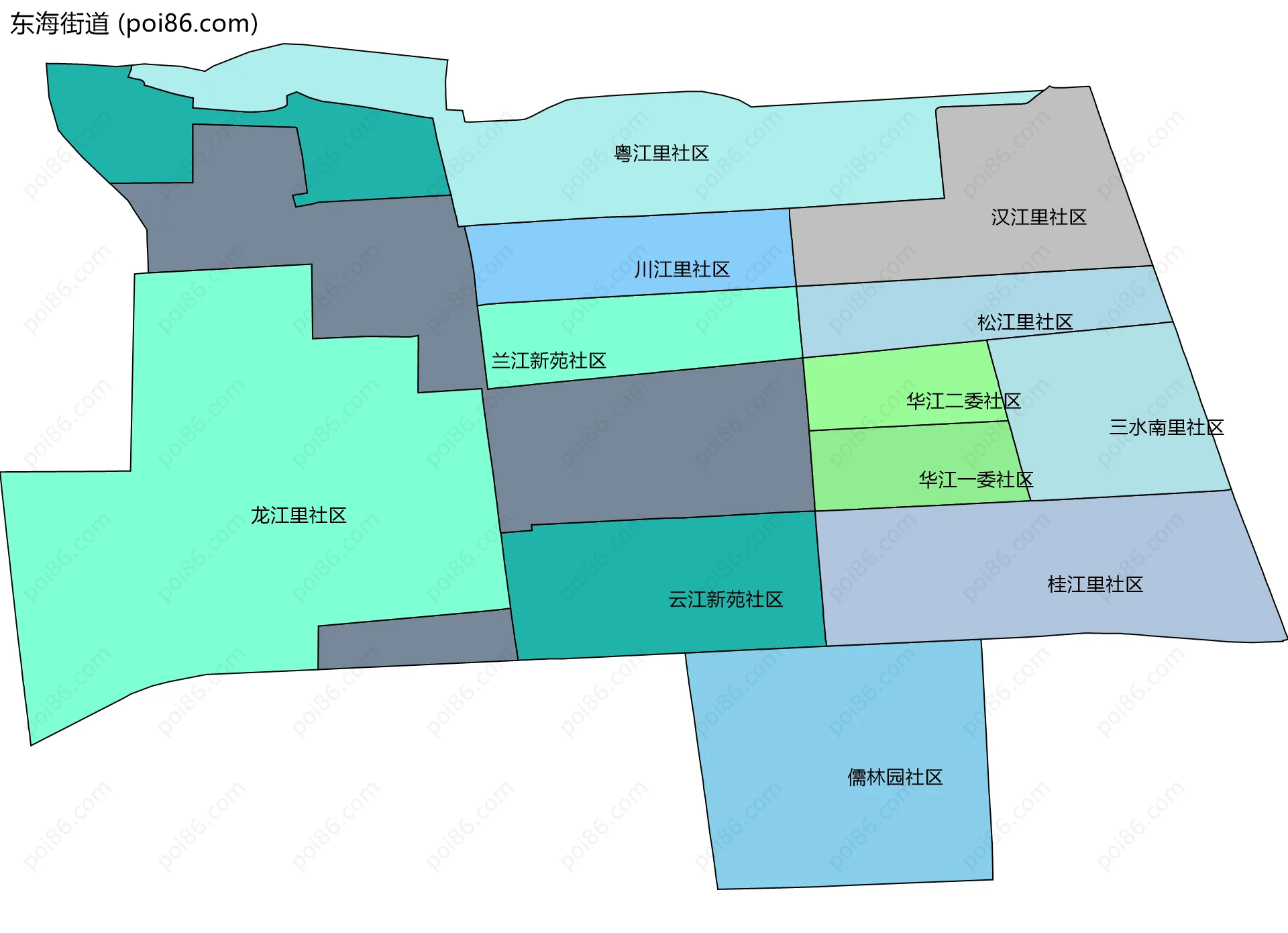 东海街道边界地图(五级行政区划)