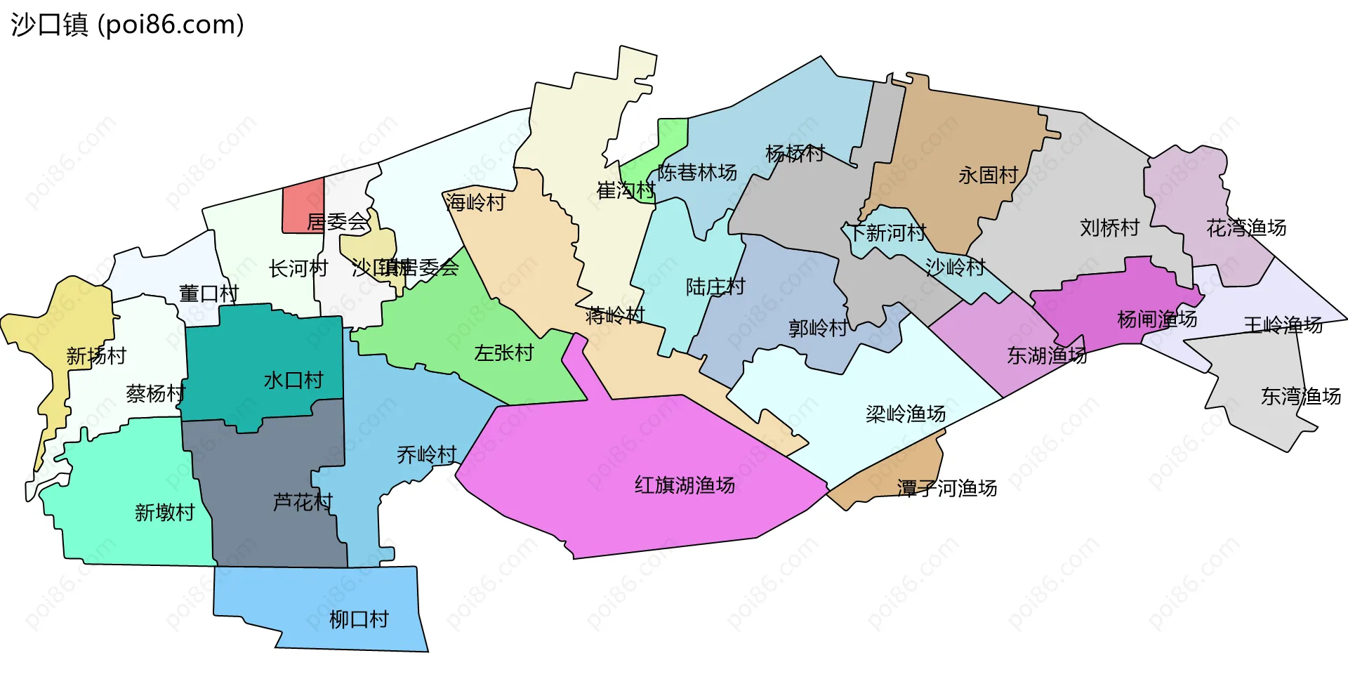 沙口镇边界地图(五级行政区划)