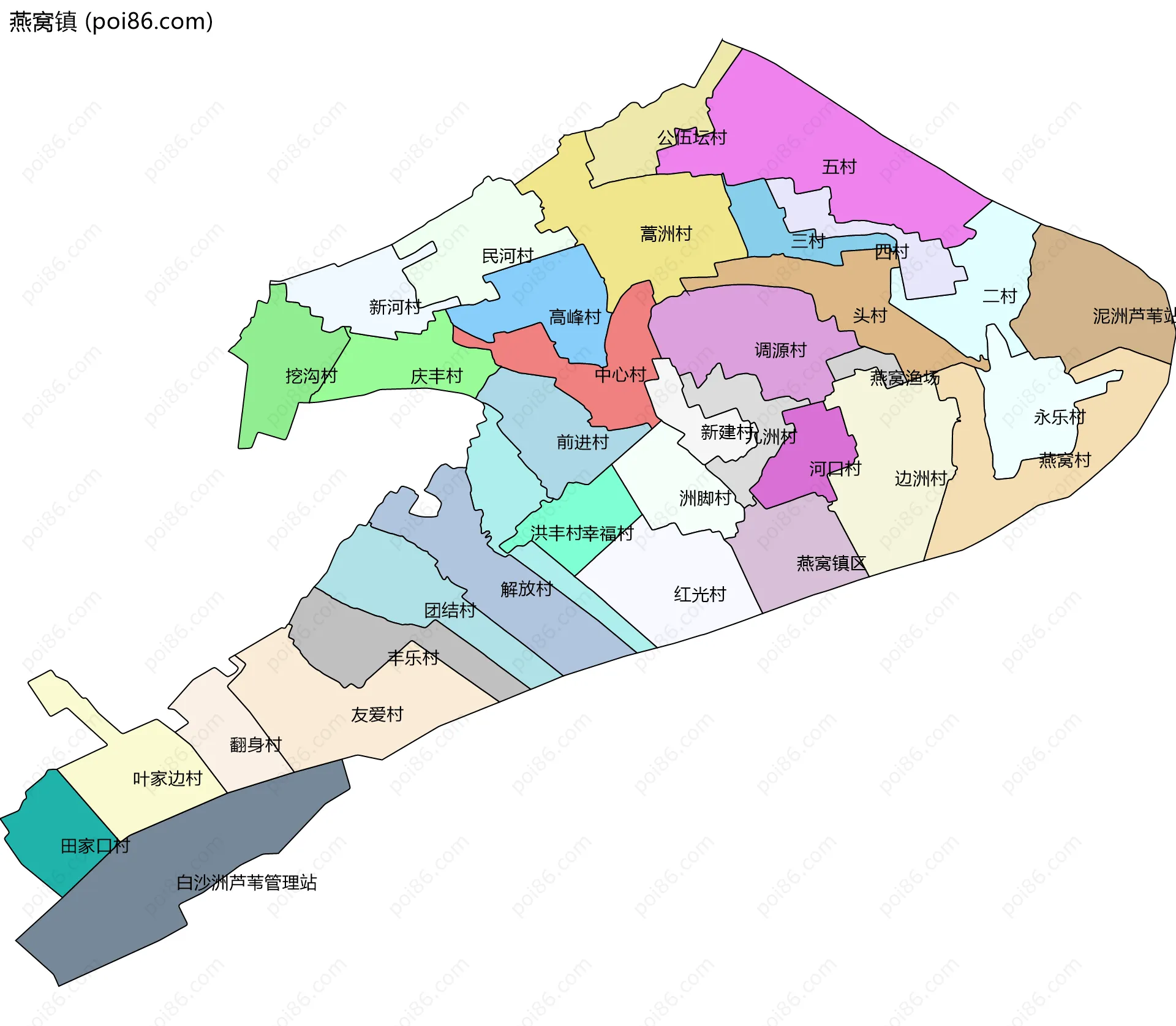 燕窝镇边界地图(五级行政区划)