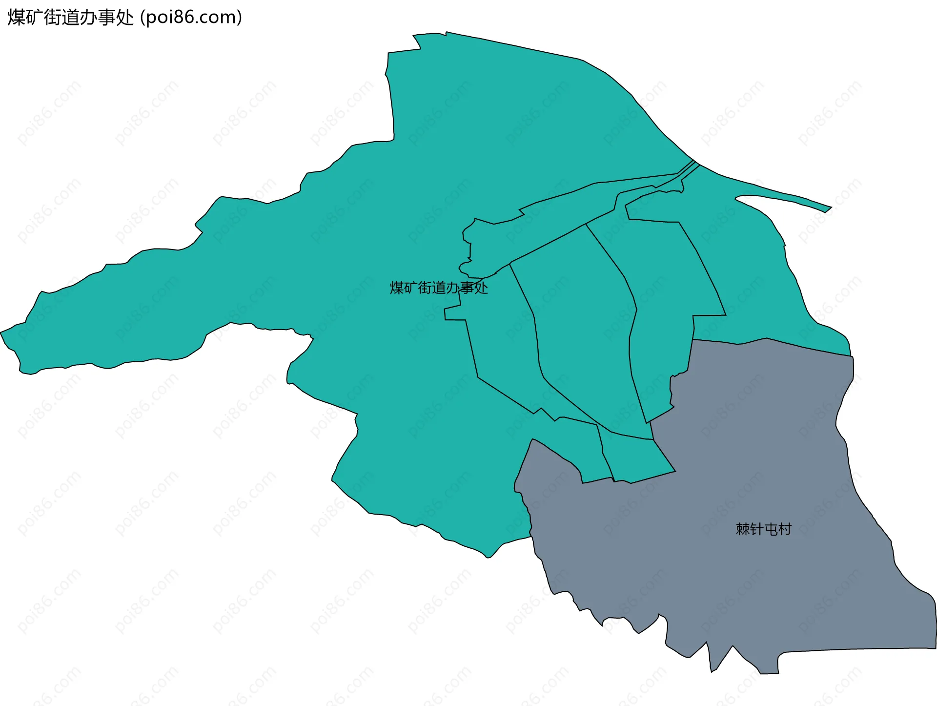 煤矿街道办事处边界地图(五级行政区划)