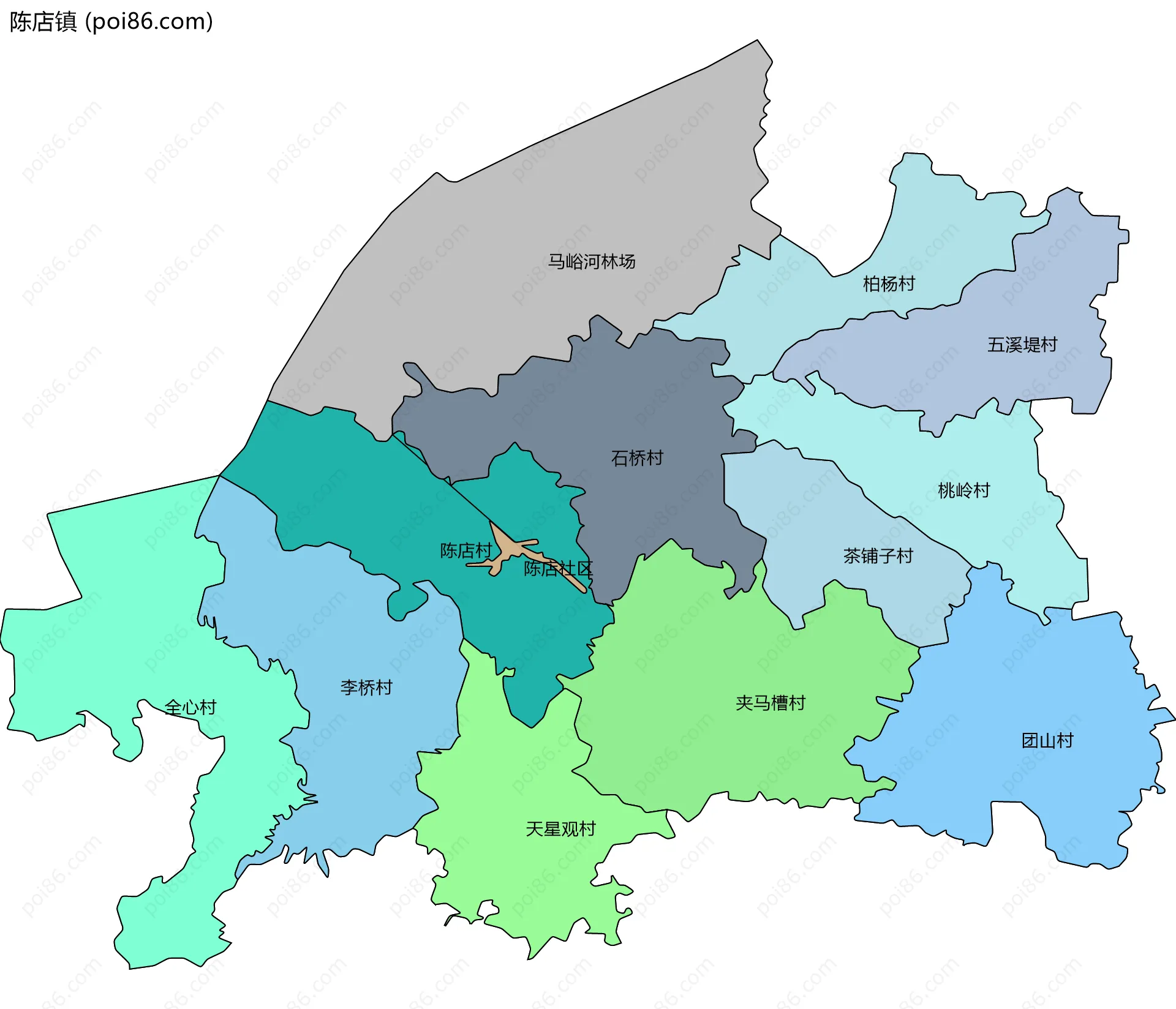 陈店镇边界地图(五级行政区划)