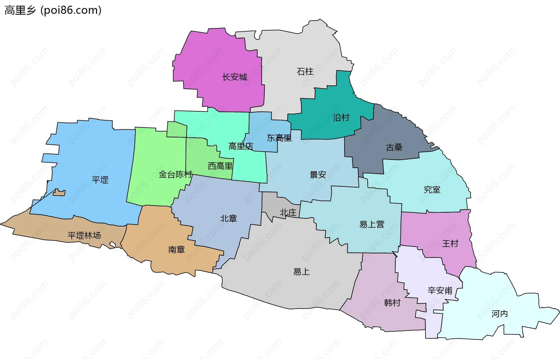 高里乡边界地图(五级行政区划)