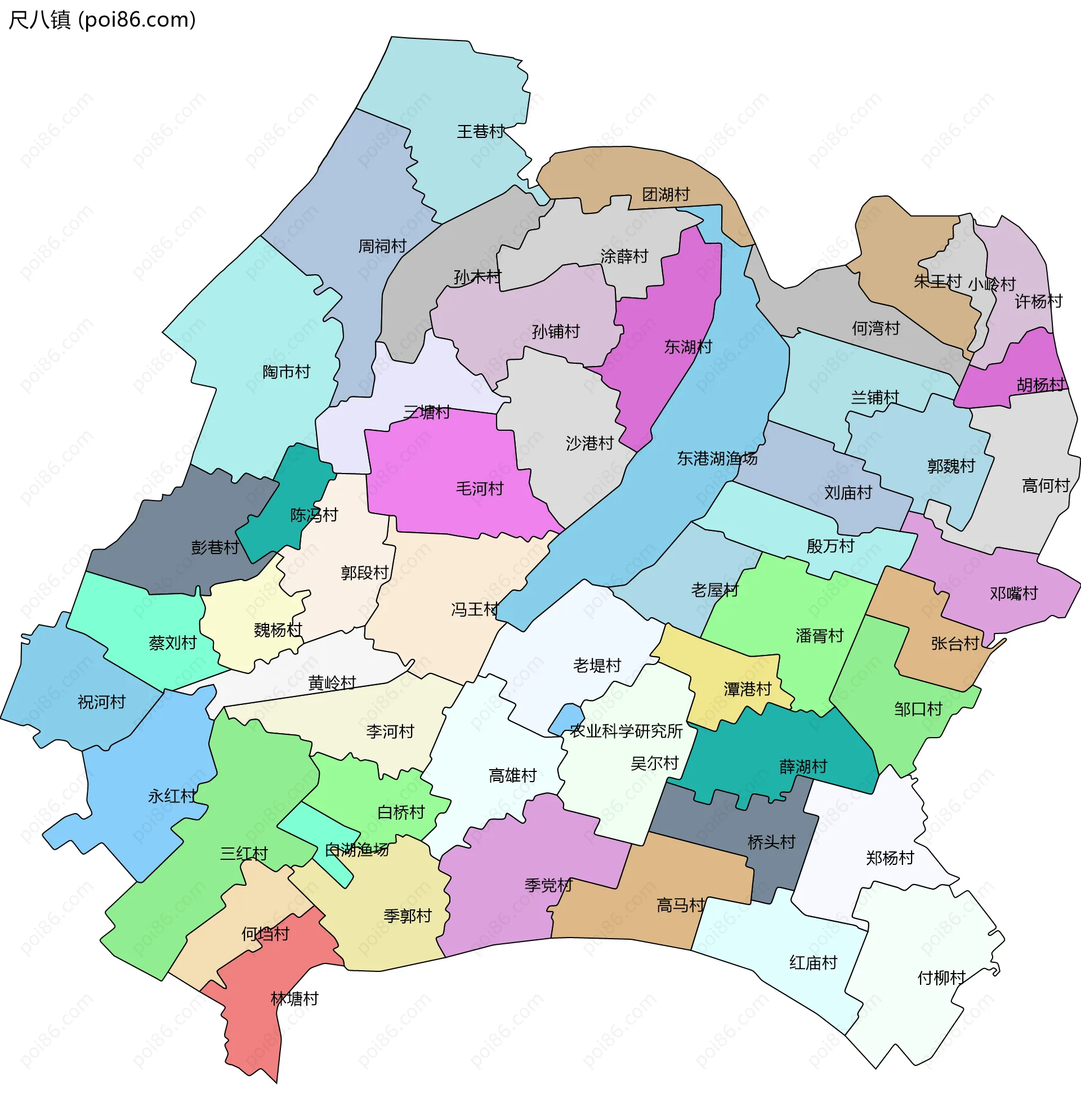 尺八镇边界地图(五级行政区划)