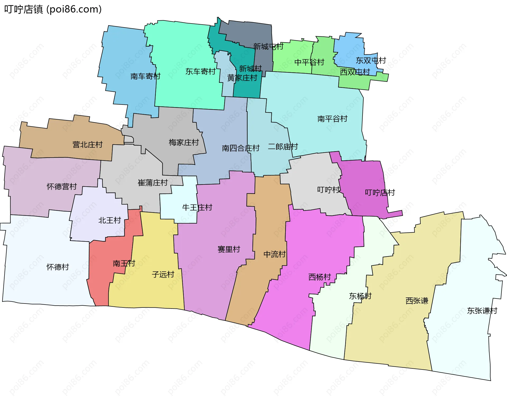 叮咛店镇边界地图(五级行政区划)