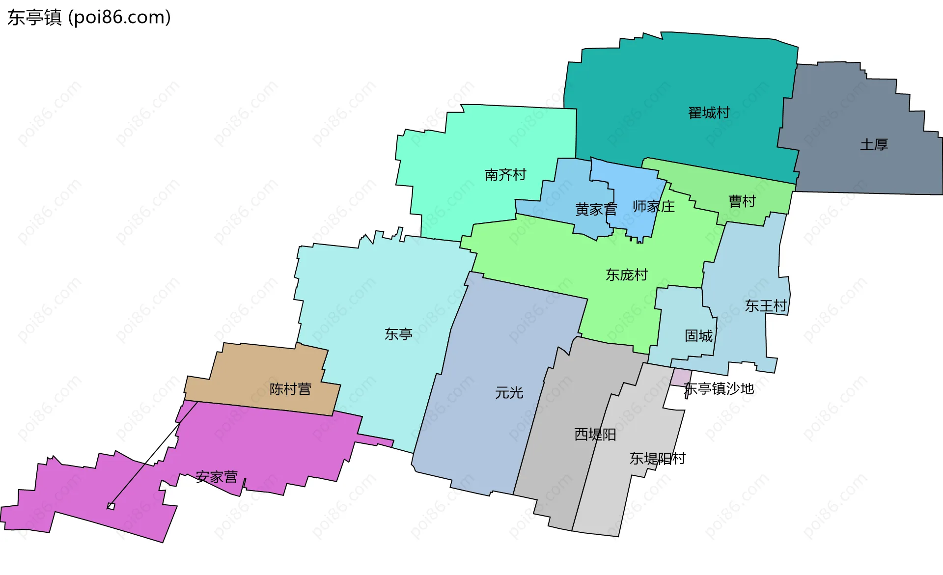 东亭镇边界地图(五级行政区划)