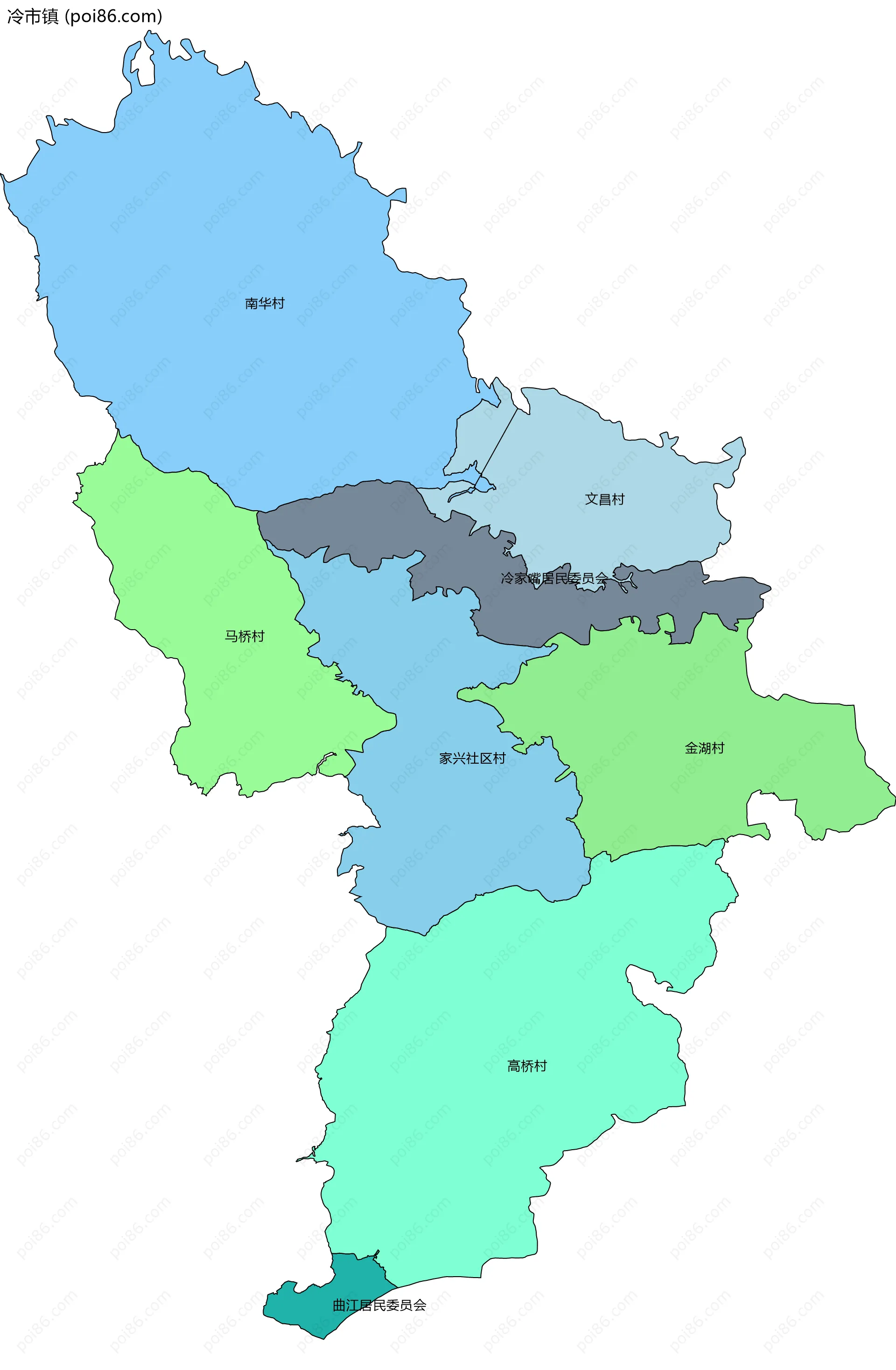 冷市镇边界地图(五级行政区划)