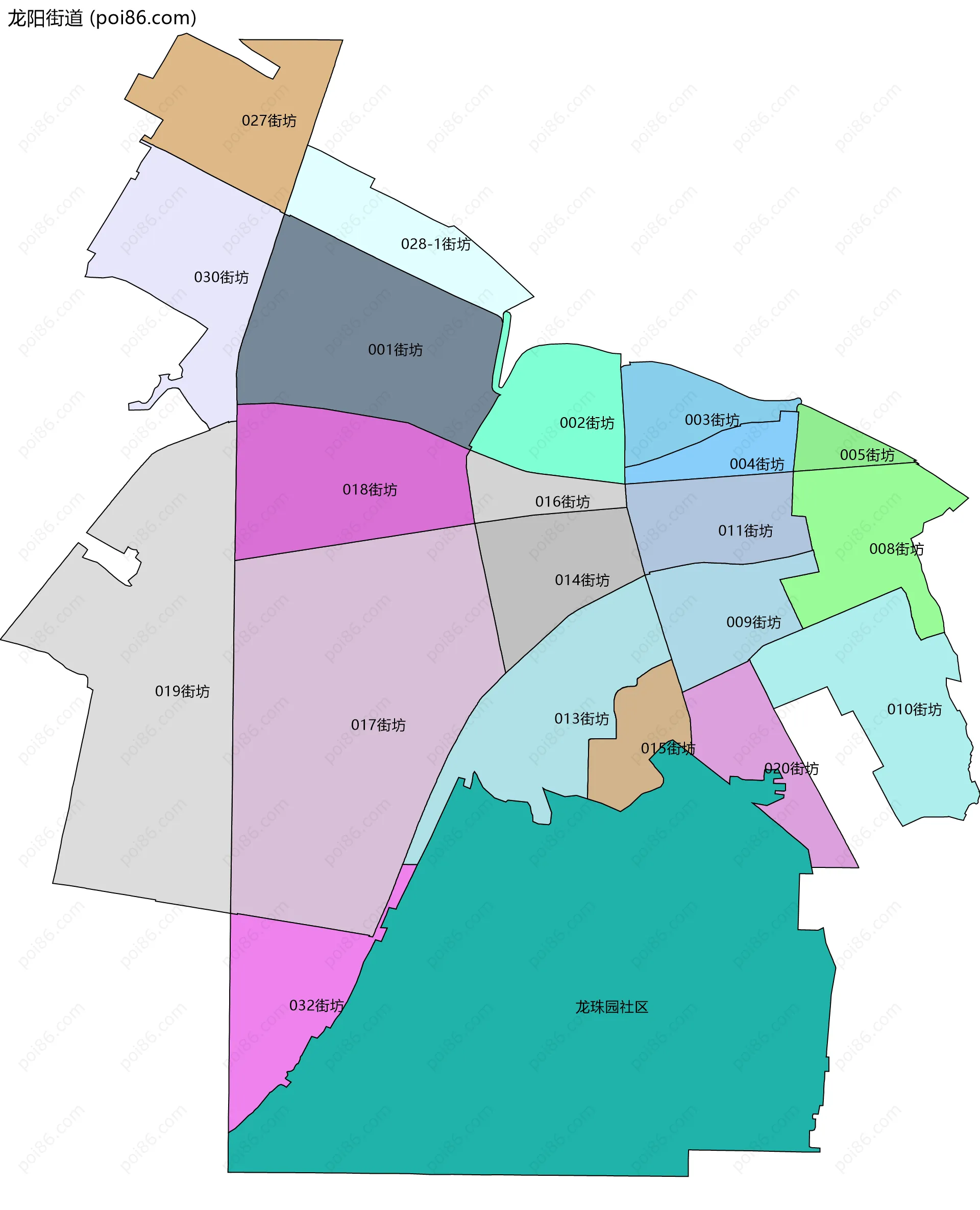 龙阳街道边界地图(五级行政区划)